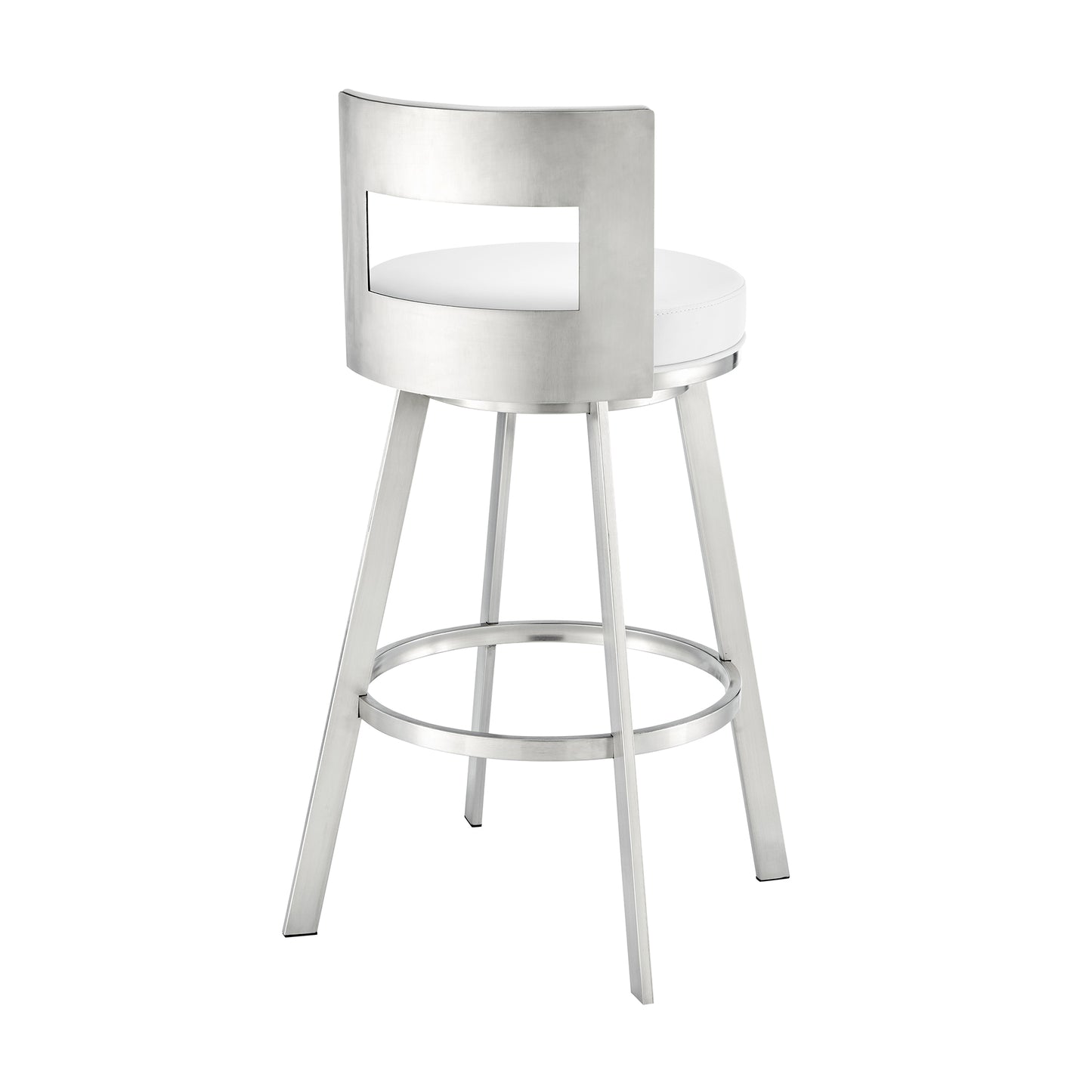 Flynn 26" Swivel Counter Stool in Brushed Stainless Steel with White Faux Leather