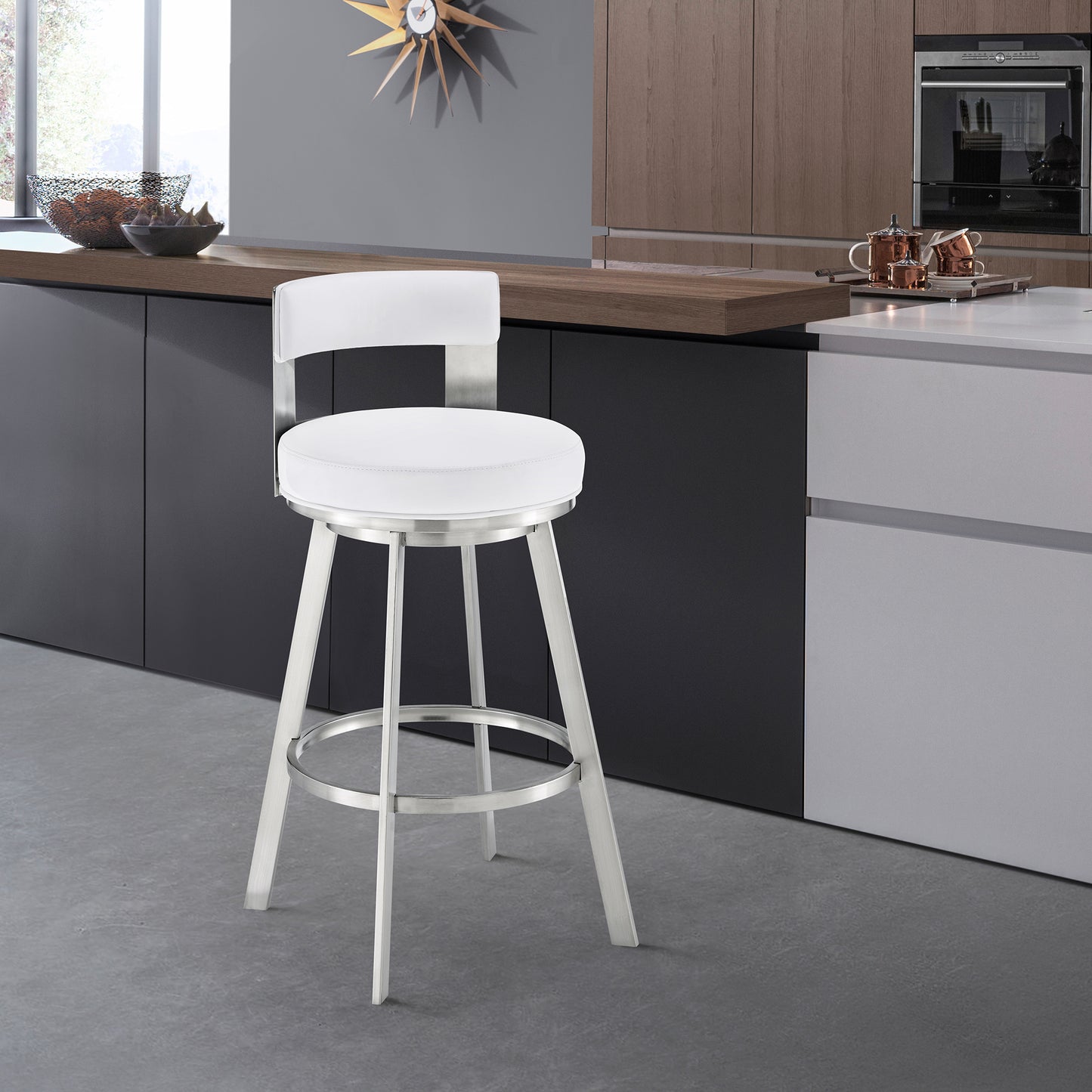 Flynn Swivel Counter and Bar Stool in Various Finishes and Faux Leather Options