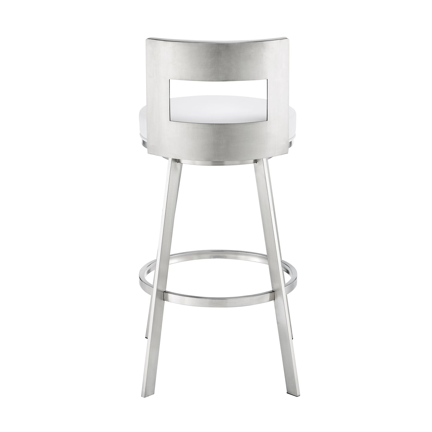 Flynn 30" Swivel Bar Stool in Brushed Stainless Steel with White Faux Leather