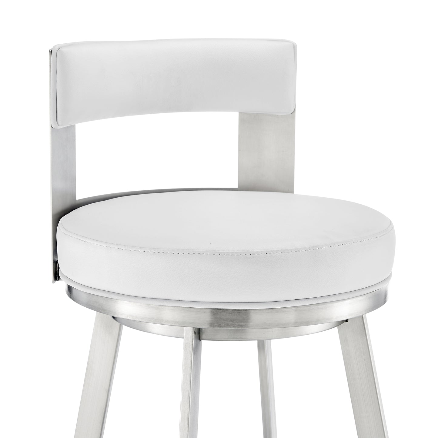 Flynn 30" Swivel Bar Stool in Brushed Stainless Steel with White Faux Leather