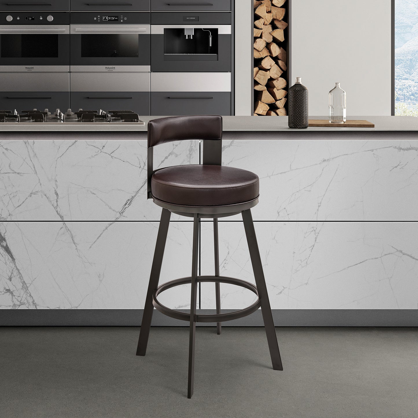 Flynn Swivel Counter and Bar Stool in Various Finishes and Faux Leather Options
