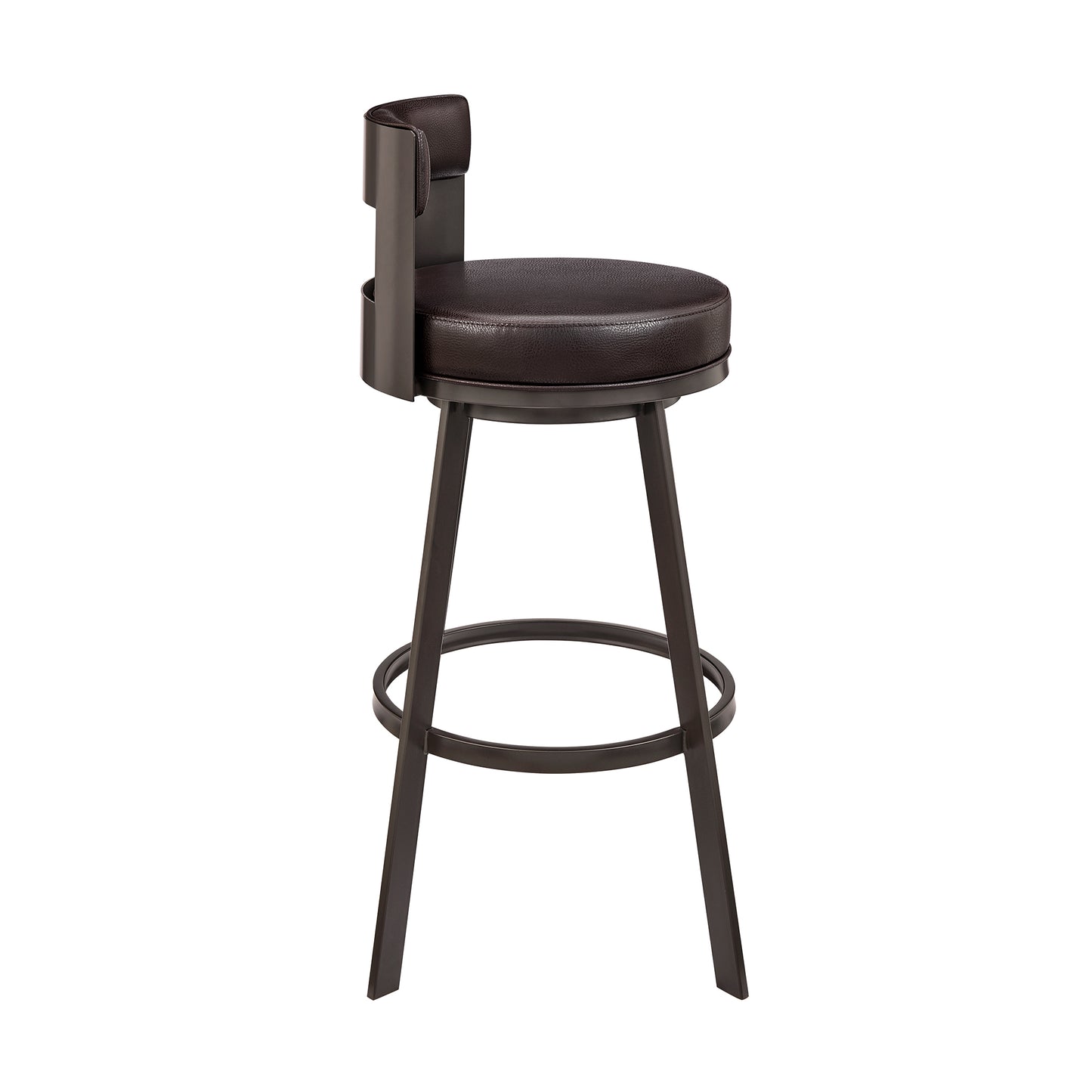 Flynn 30" Swivel Bar Stool in Brown Metal with Brown Faux Leather