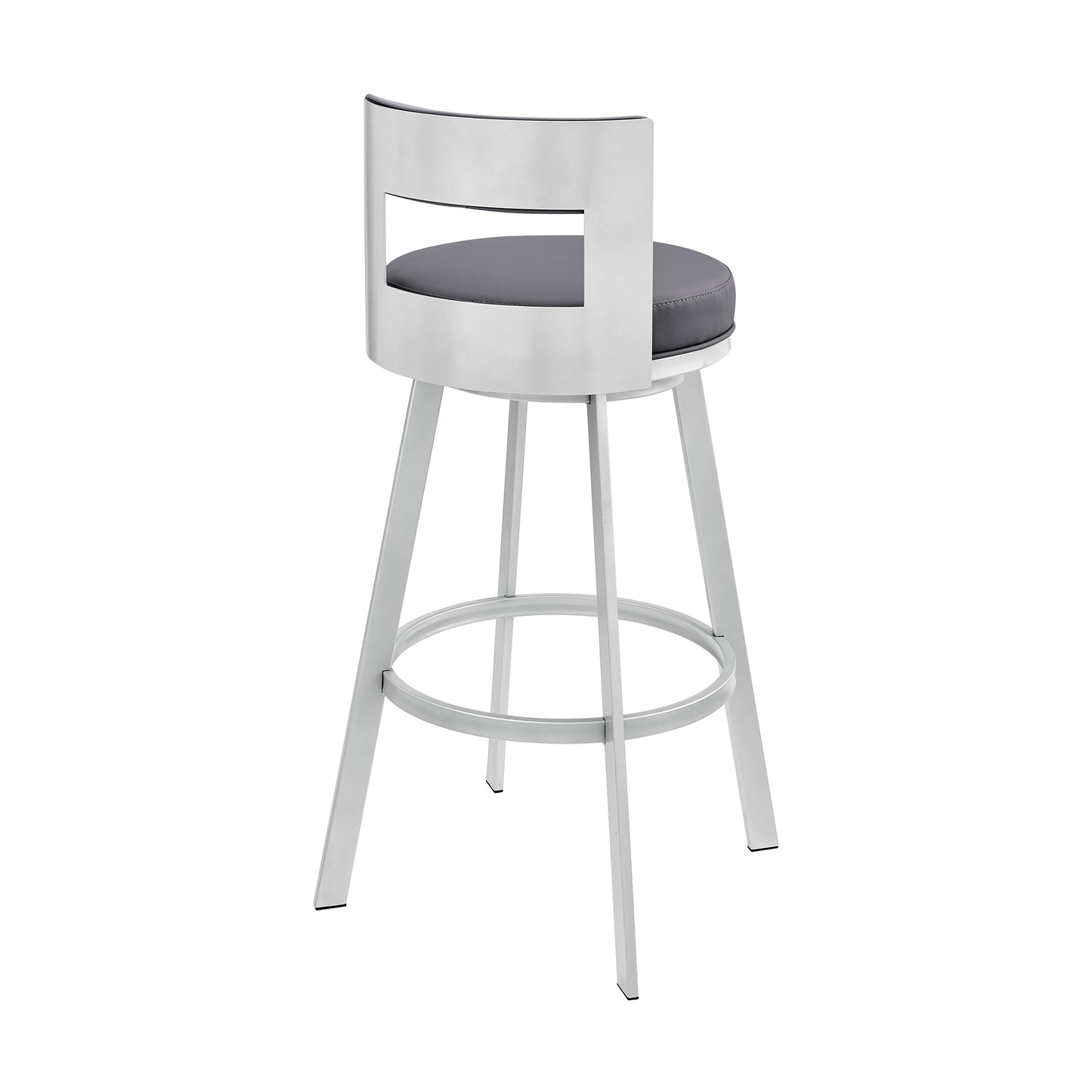 Flynn 26" Swivel Counter Stool in Silver Metal with Gray Faux Leather