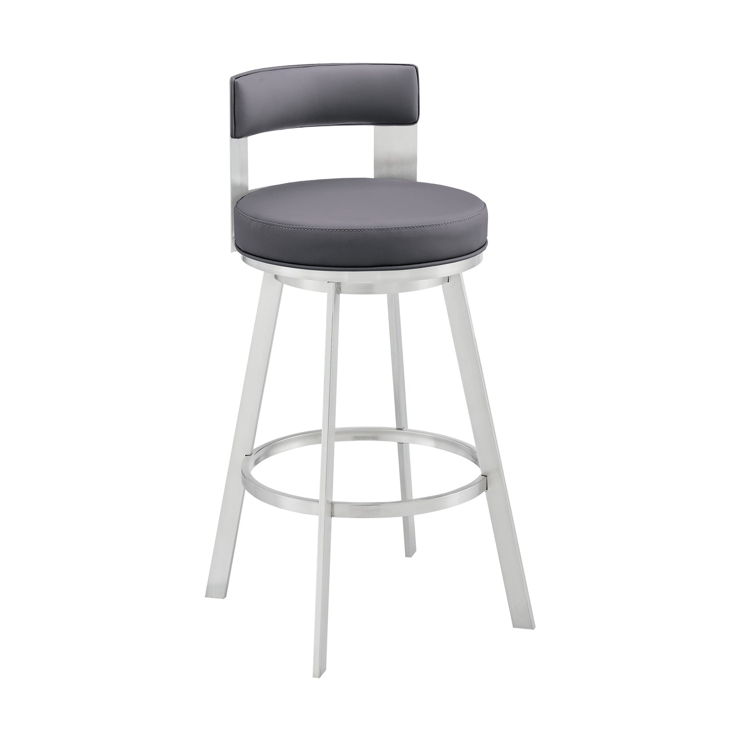 Flynn 30" Swivel Bar Stool in Silver Metal with Gray Faux Leather