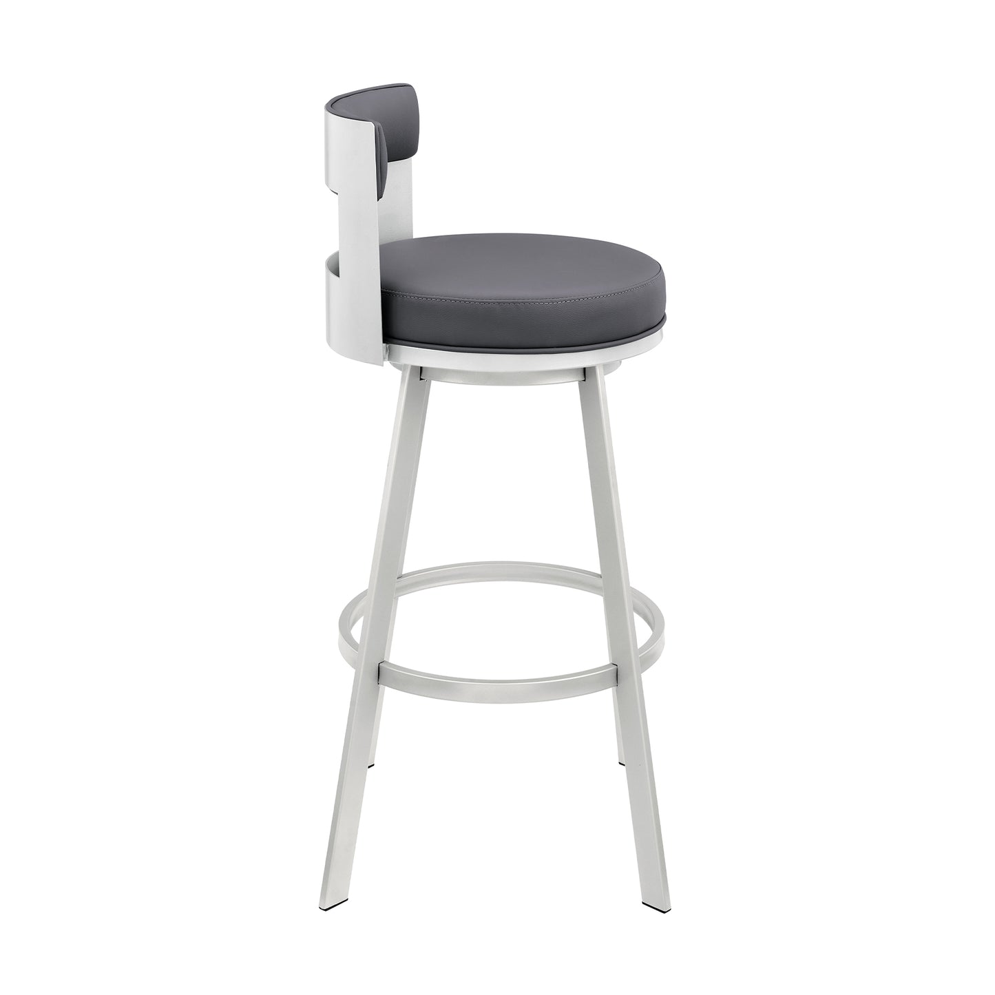 Flynn 30" Swivel Bar Stool in Silver Metal with Gray Faux Leather
