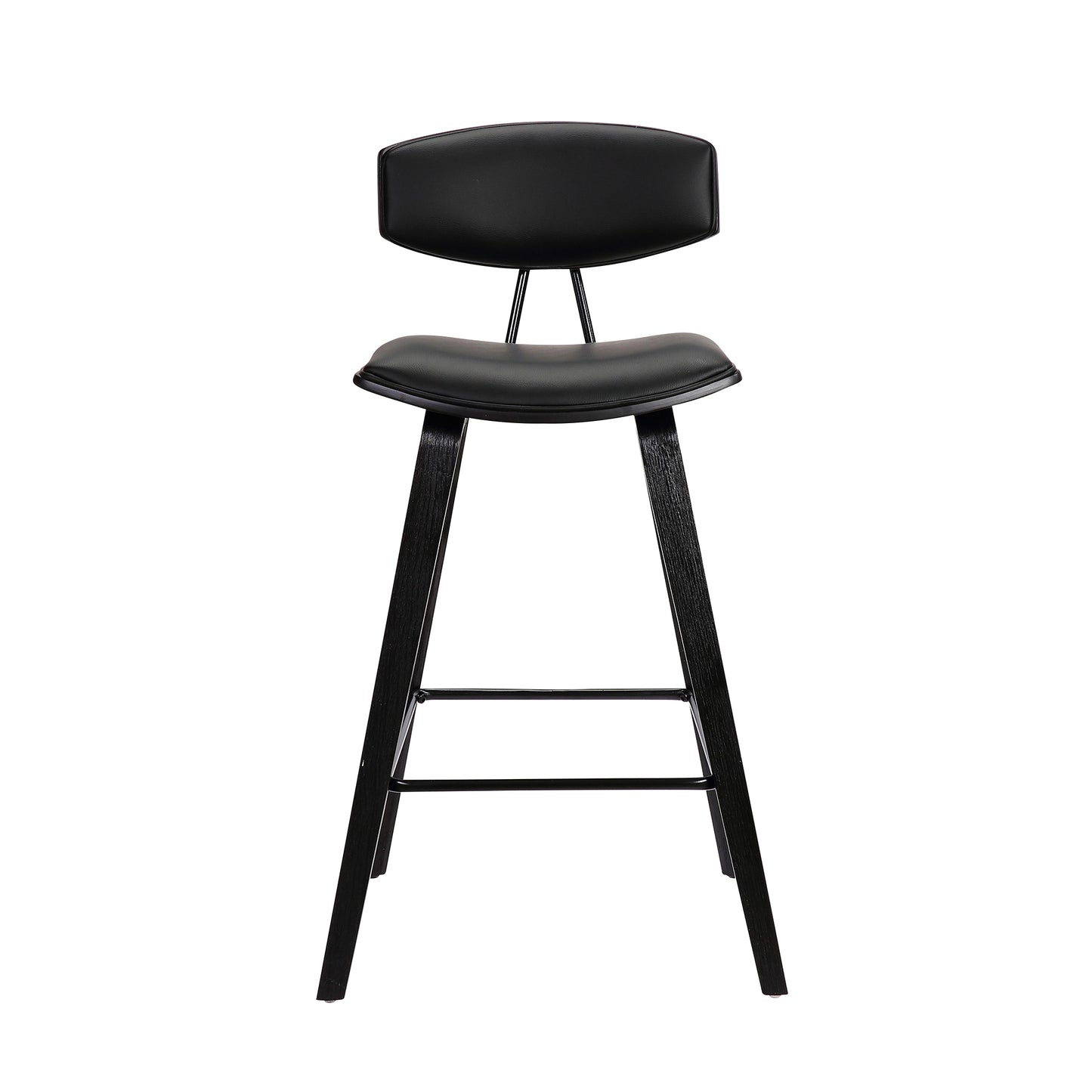 Fox Mid-Century Modern Bar Stool - Counter and Bar Height, Faux Leather and Wood