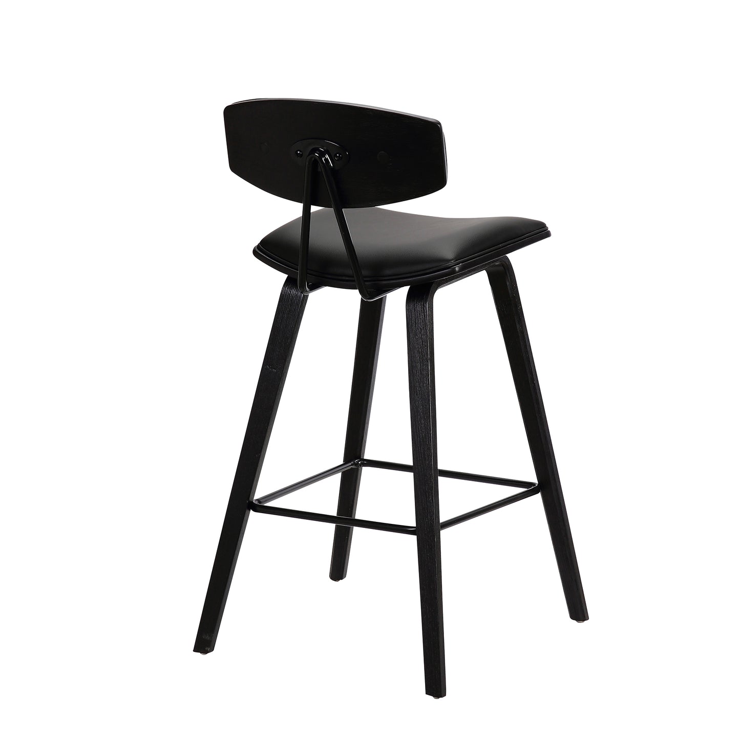 Fox Mid-Century Modern Bar Stool - Counter and Bar Height, Faux Leather and Wood