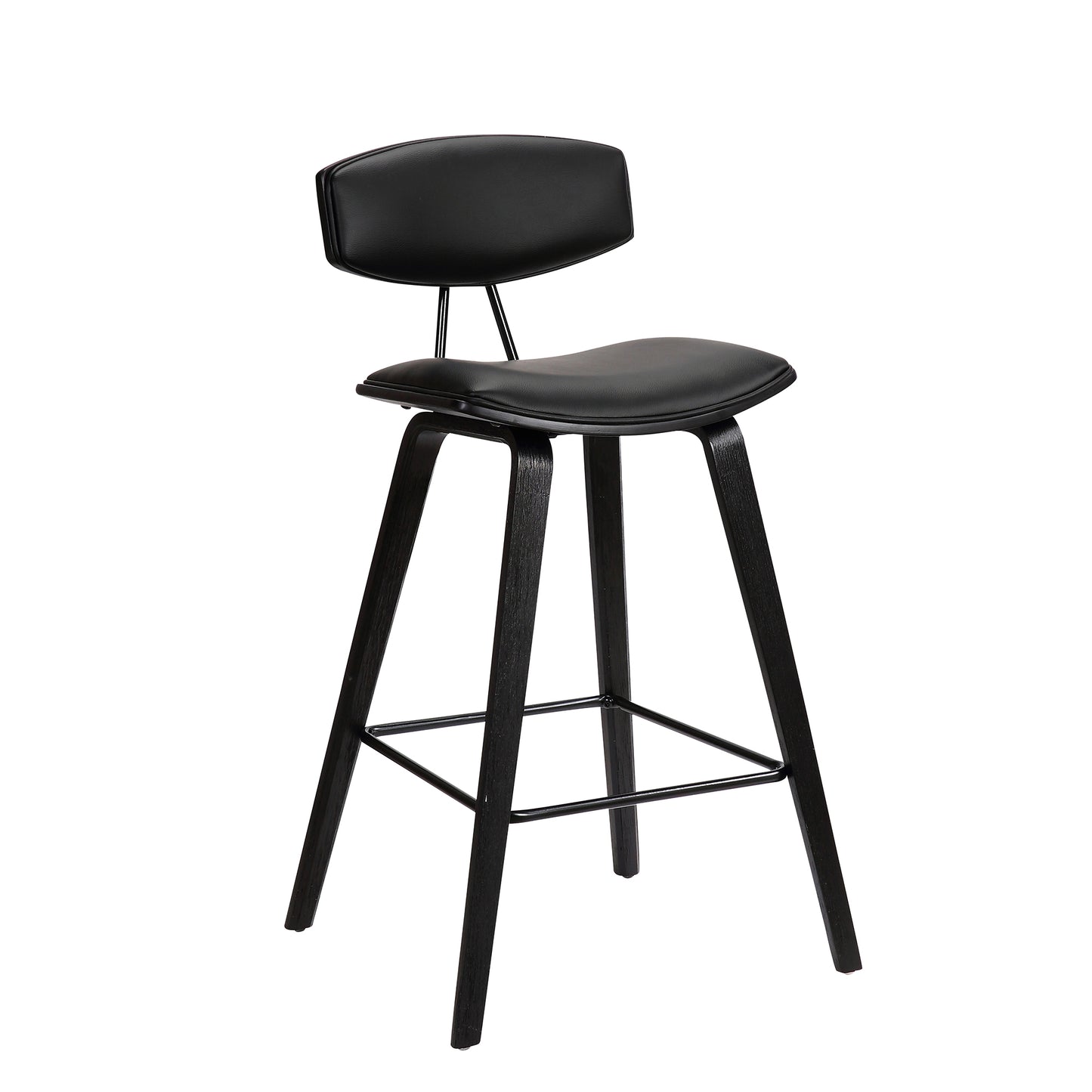 Fox Mid-Century Modern Bar Stool - Counter and Bar Height, Faux Leather and Wood
