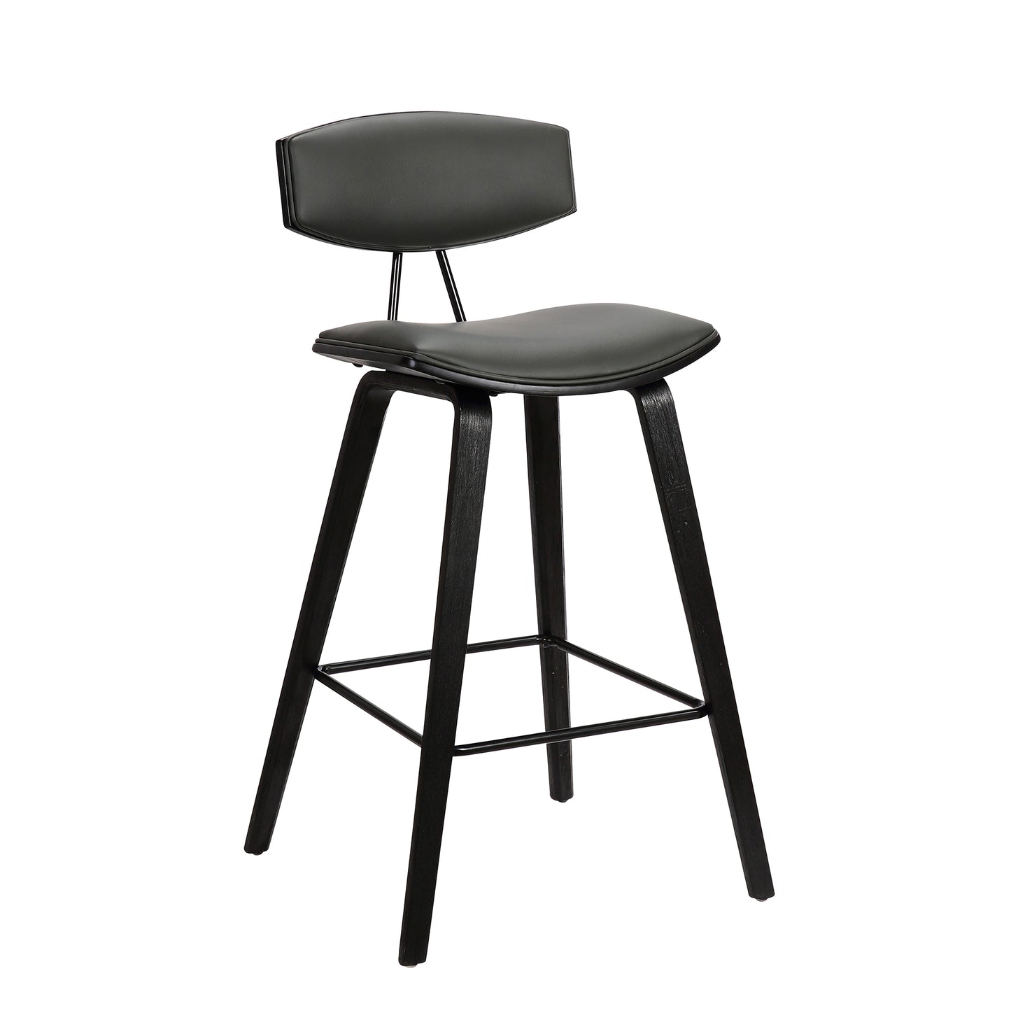 Fox Mid-Century Modern Bar Stool - Counter and Bar Height, Faux Leather and Wood