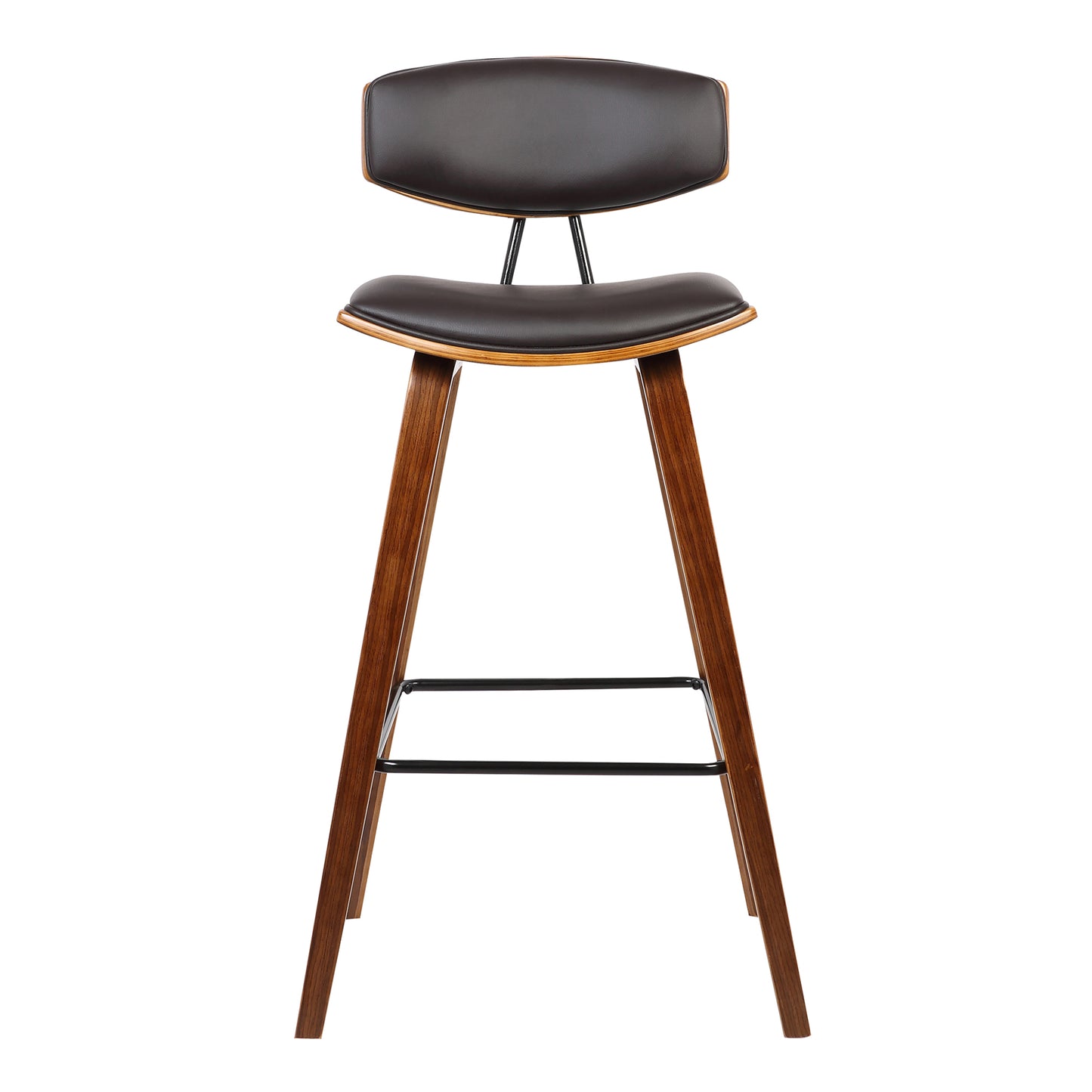 Fox Mid-Century Modern Bar Stool - Counter and Bar Height, Faux Leather and Wood