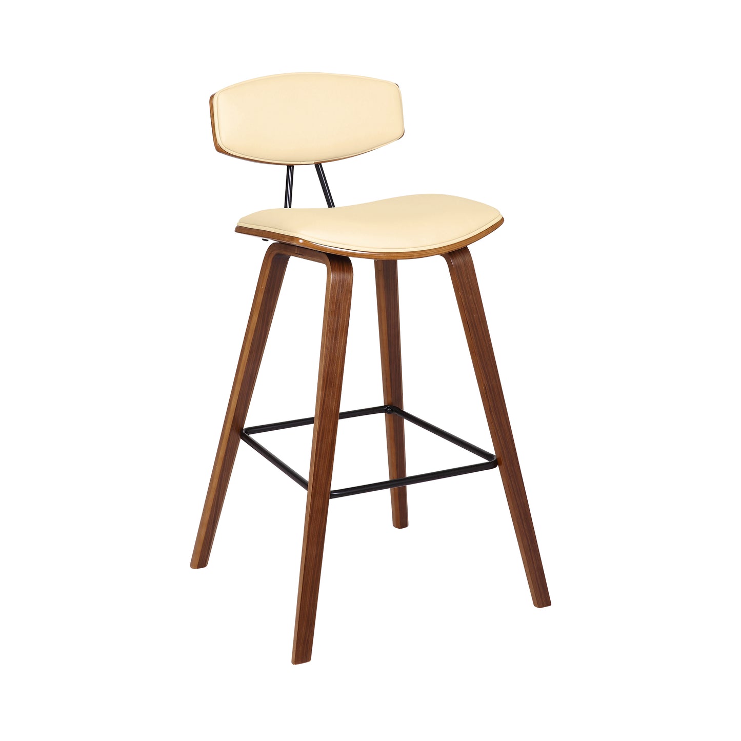 Fox Mid-Century Modern Bar Stool - Counter and Bar Height, Faux Leather and Wood