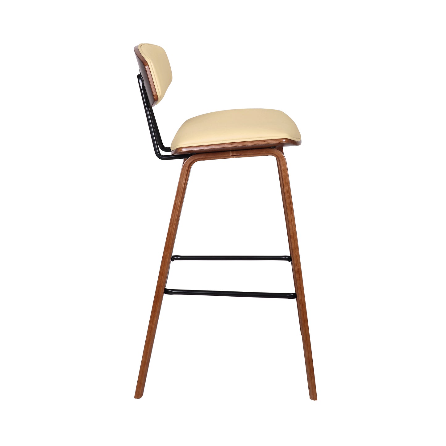 Fox Mid-Century Modern Bar Stool - Counter and Bar Height, Faux Leather and Wood