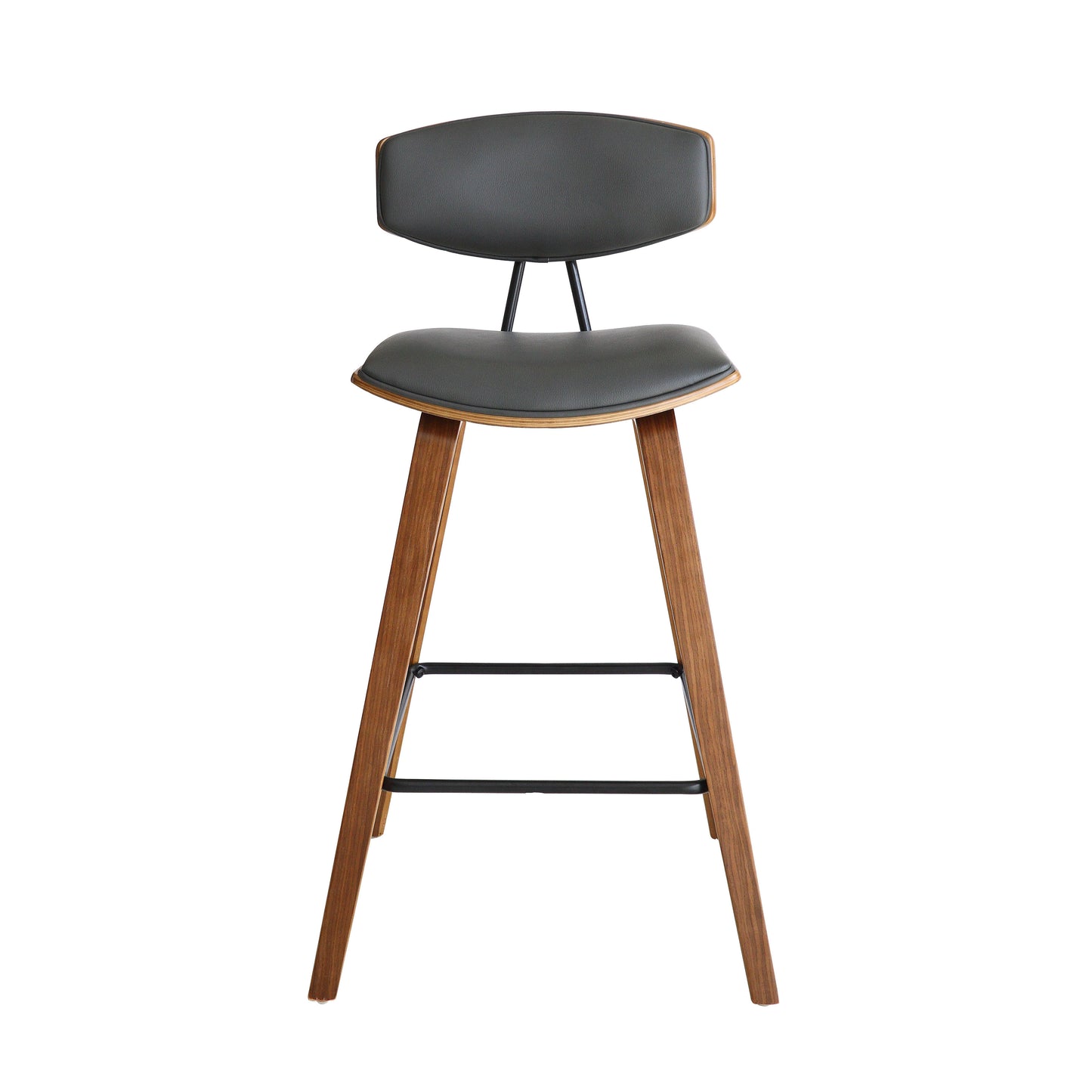 Fox Mid-Century Modern Bar Stool - Counter and Bar Height, Faux Leather and Wood