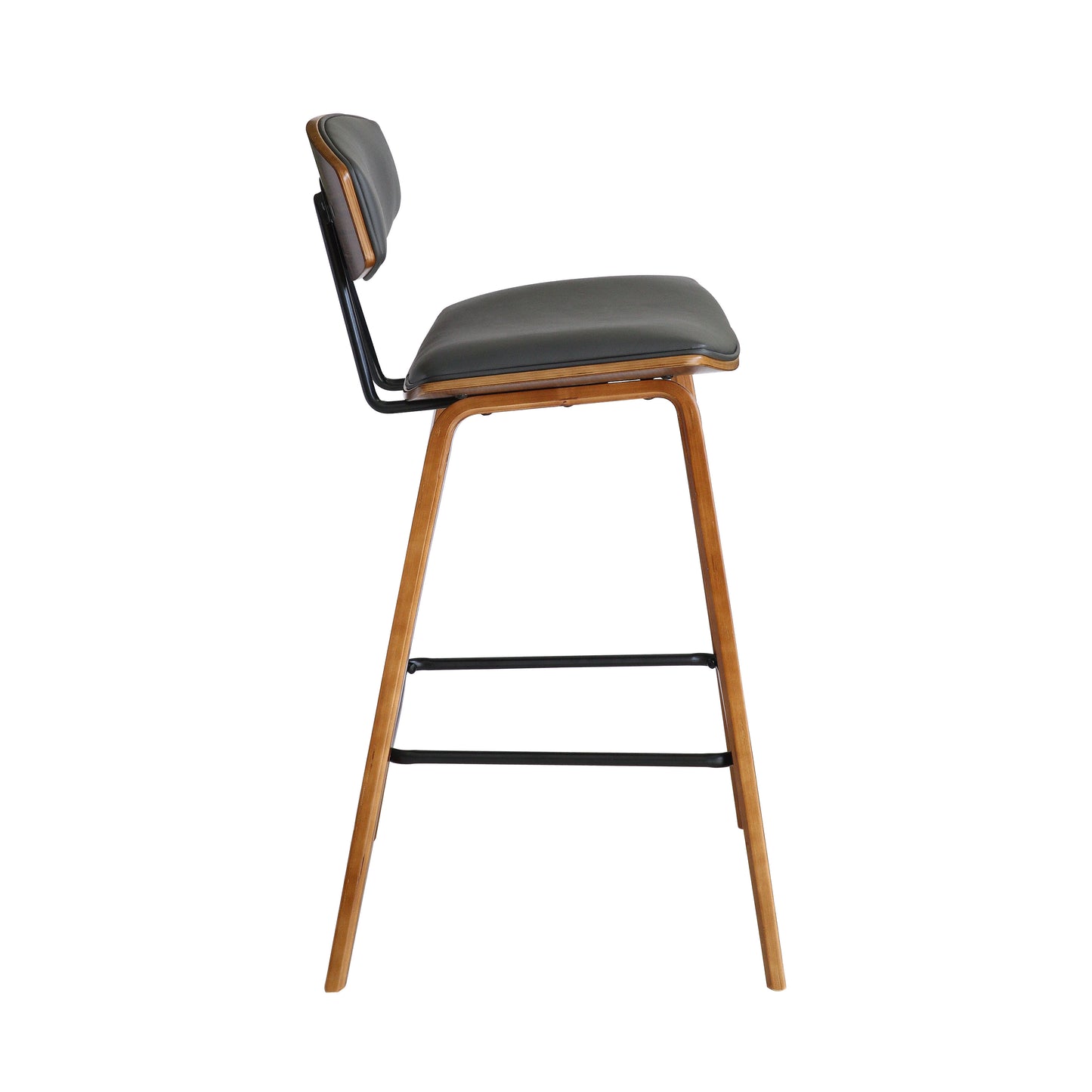 Fox Mid-Century Modern Bar Stool - Counter and Bar Height, Faux Leather and Wood