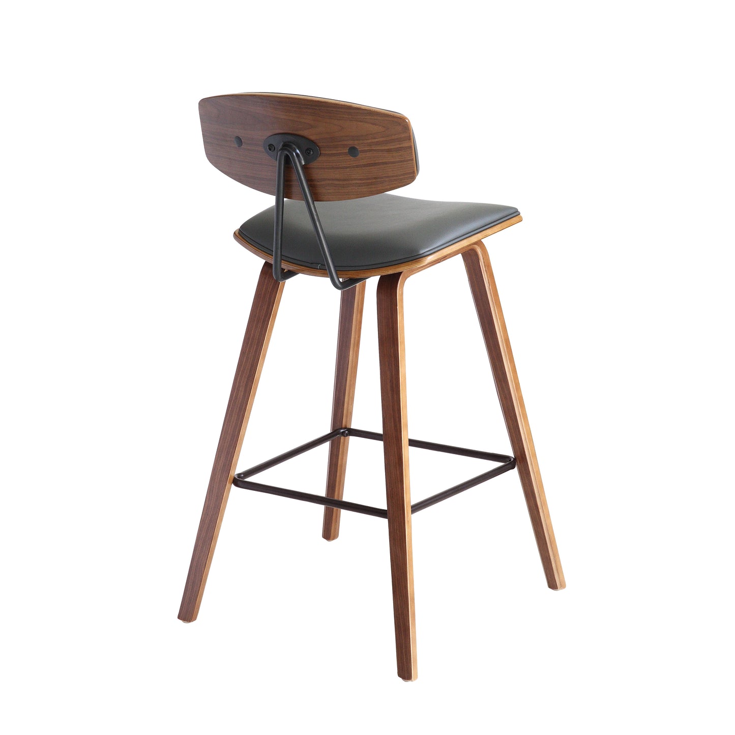 Fox Mid-Century Modern Bar Stool - Counter and Bar Height, Faux Leather and Wood