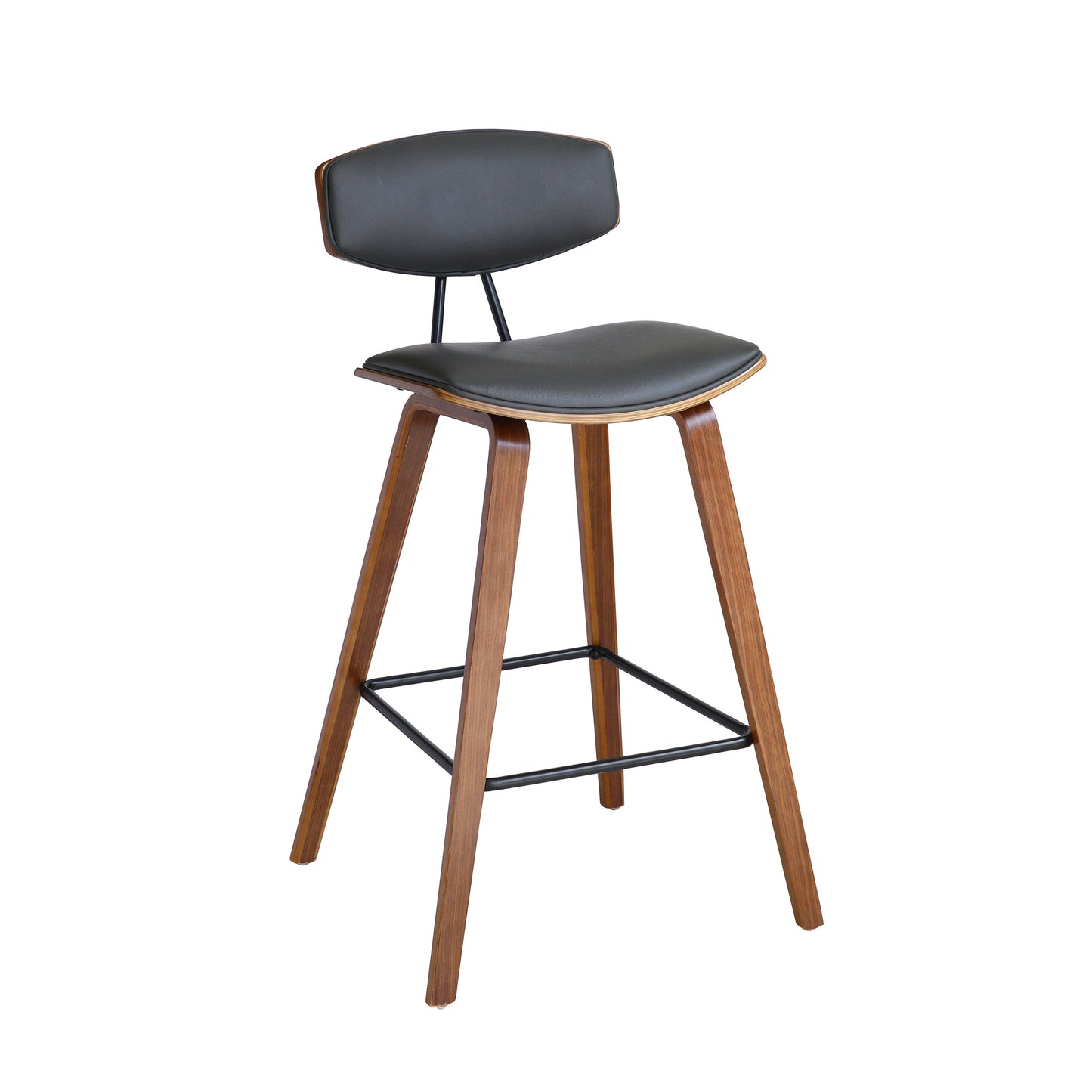 Fox Mid-Century Modern Bar Stool - Counter and Bar Height, Faux Leather and Wood