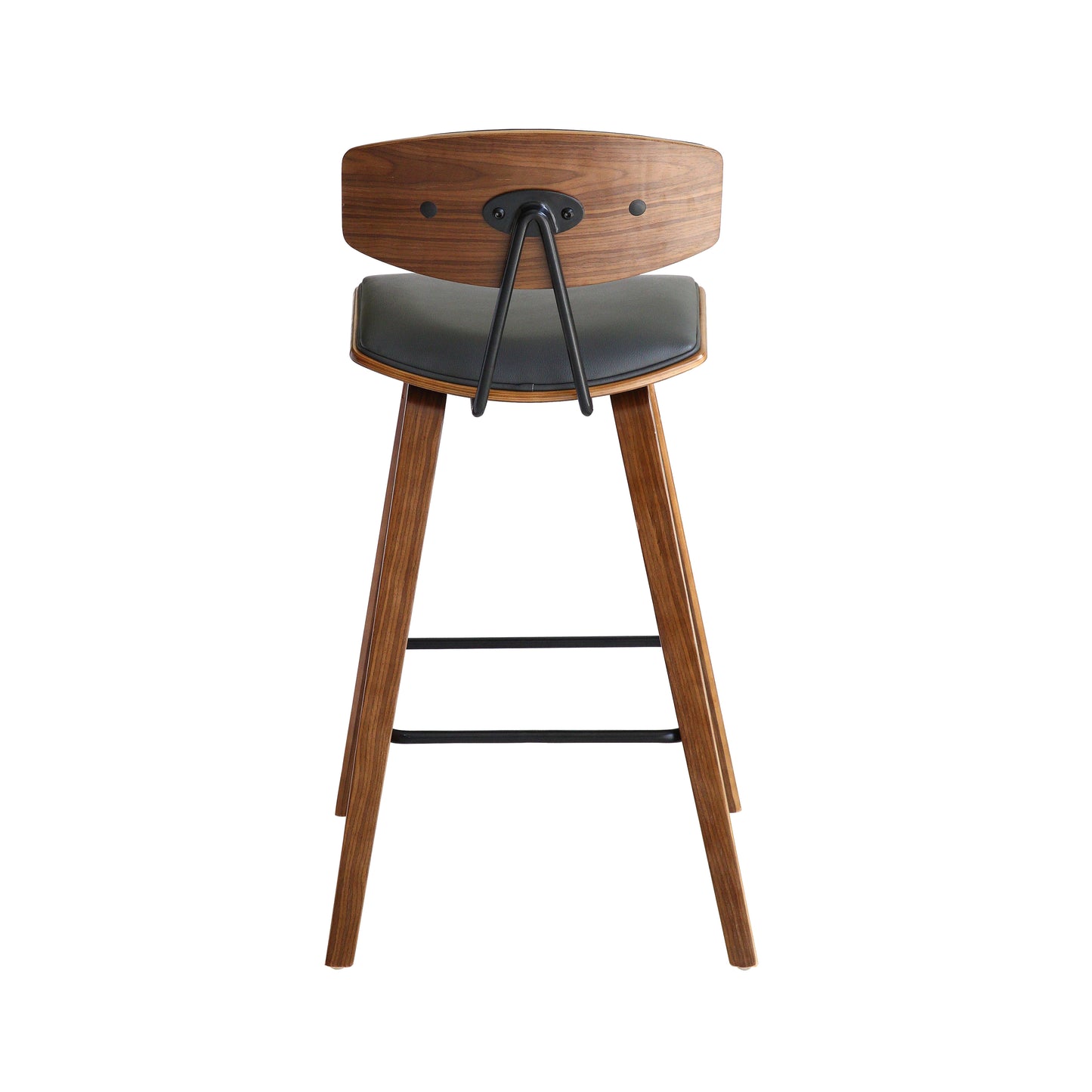 Fox Mid-Century Modern Bar Stool - Counter and Bar Height, Faux Leather and Wood