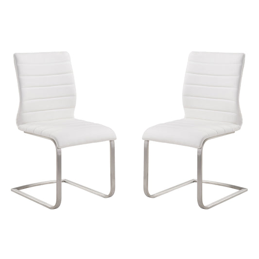 Fusion Contemporary Side Chair In White and Stainless Steel - Set of 2