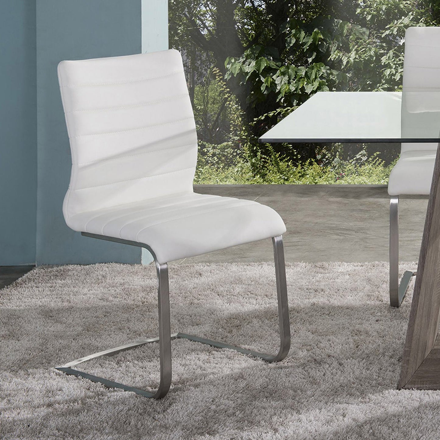 Fusion Contemporary Side Chair In White and Stainless Steel - Set of 2