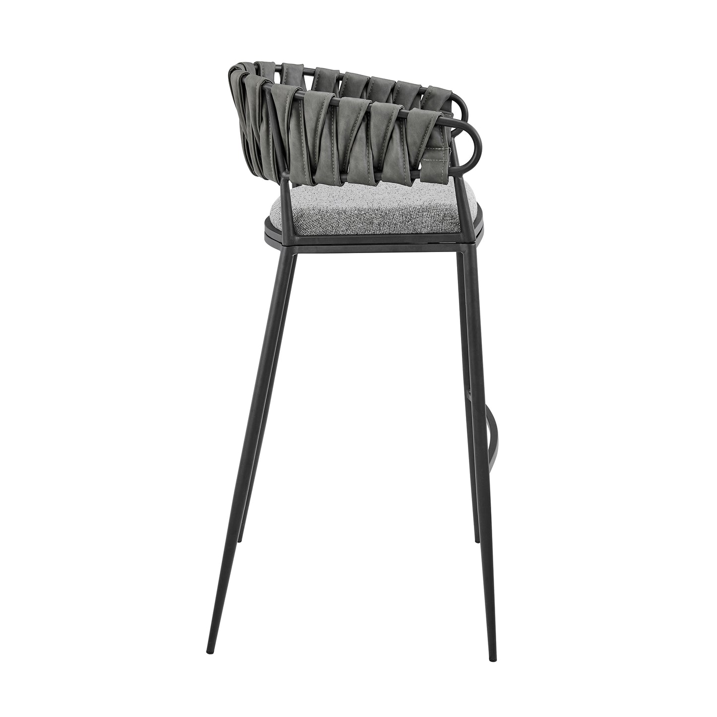 Giovanni Counter and Bar Stool in Black Metal with Gray Fabric and Faux Leather