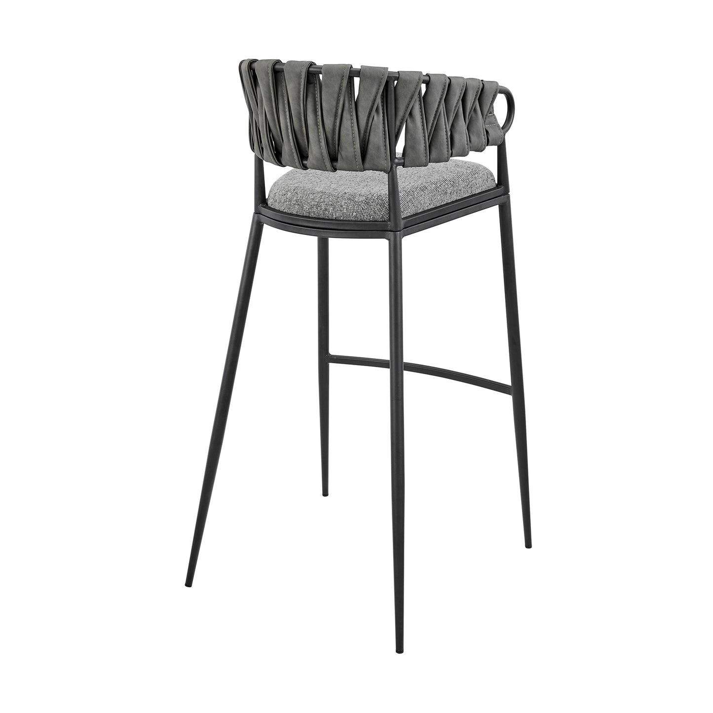 Giovanni Counter and Bar Stool in Black Metal with Gray Fabric and Faux Leather