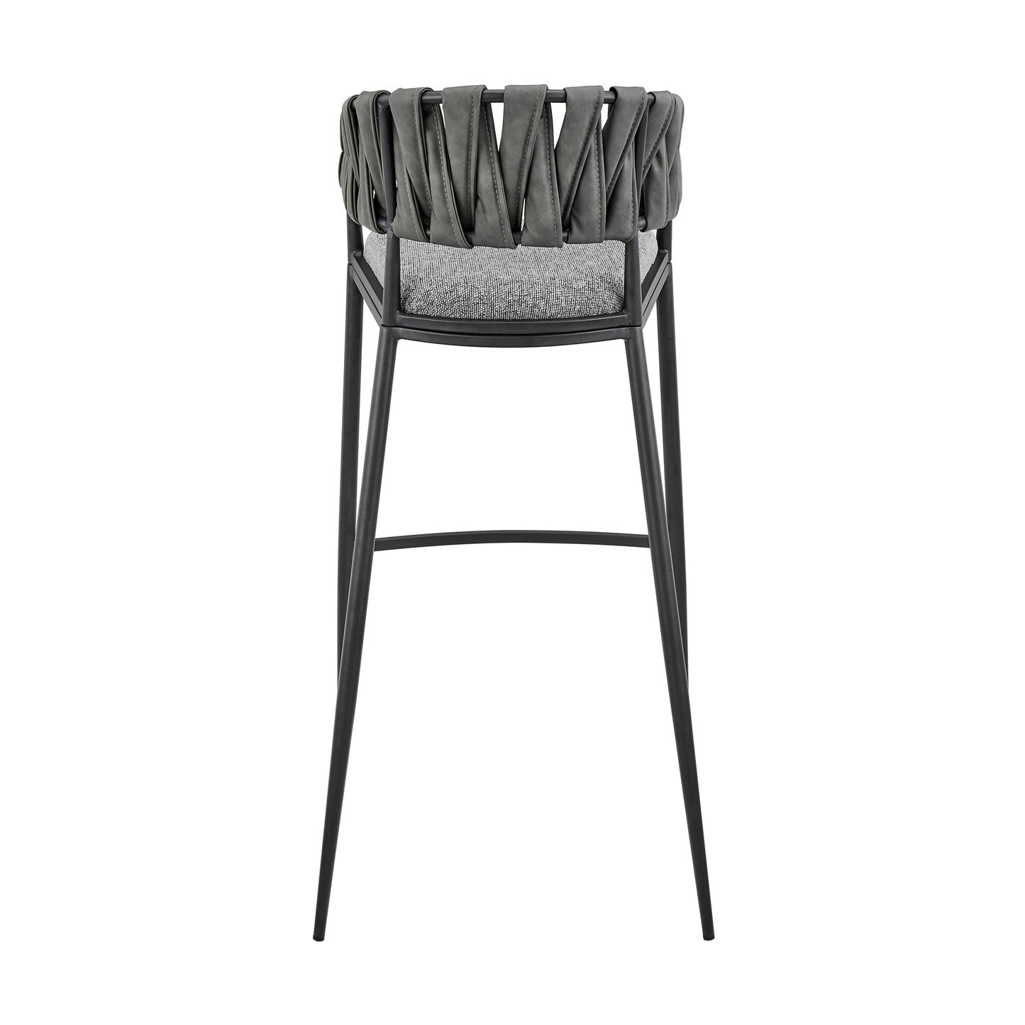 Giovanni Counter and Bar Stool in Black Metal with Gray Fabric and Faux Leather