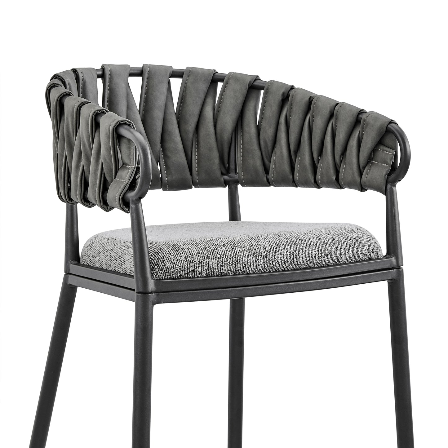 Giovanni Counter and Bar Stool in Black Metal with Gray Fabric and Faux Leather