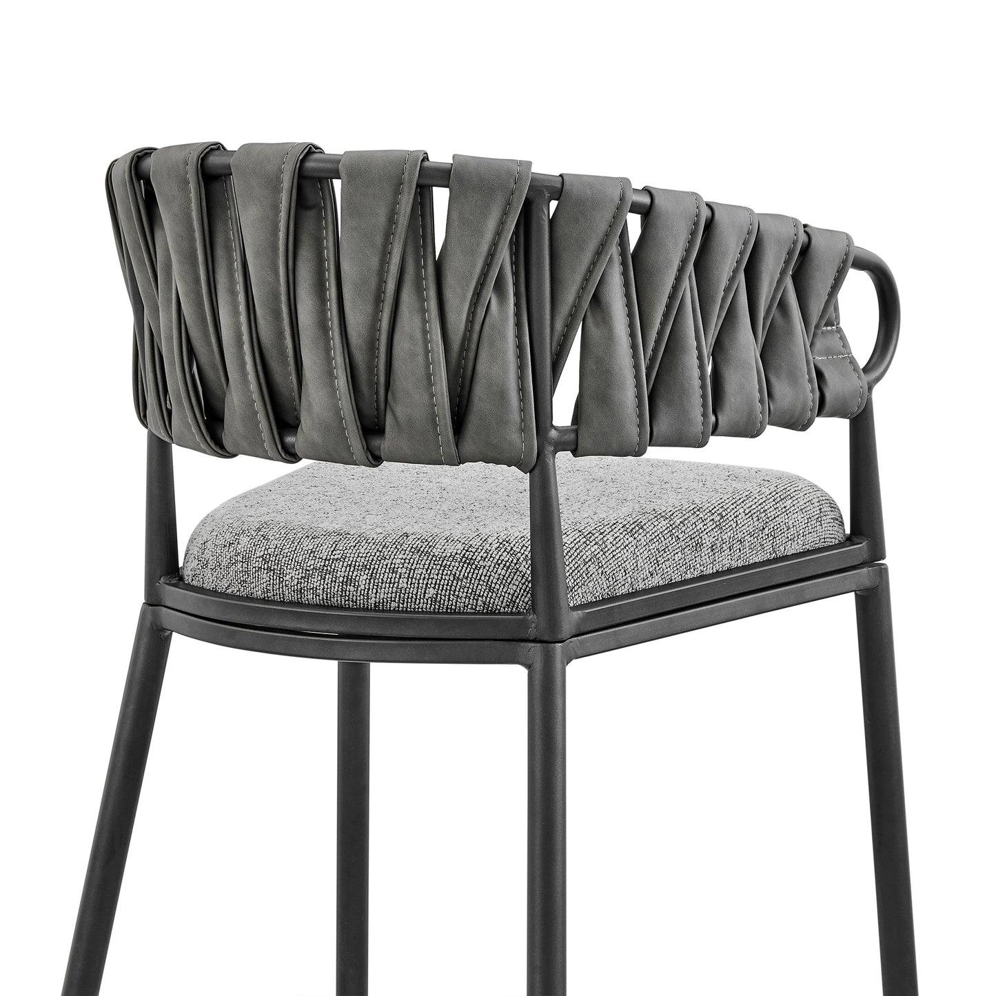 Giovanni 26" Counter Stool in Black Metal with Gray Fabric and Faux Leather