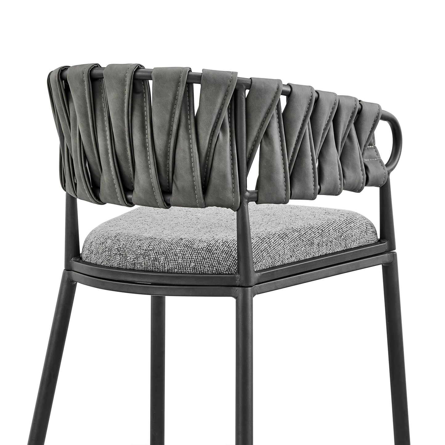 Giovanni Counter and Bar Stool in Black Metal with Gray Fabric and Faux Leather