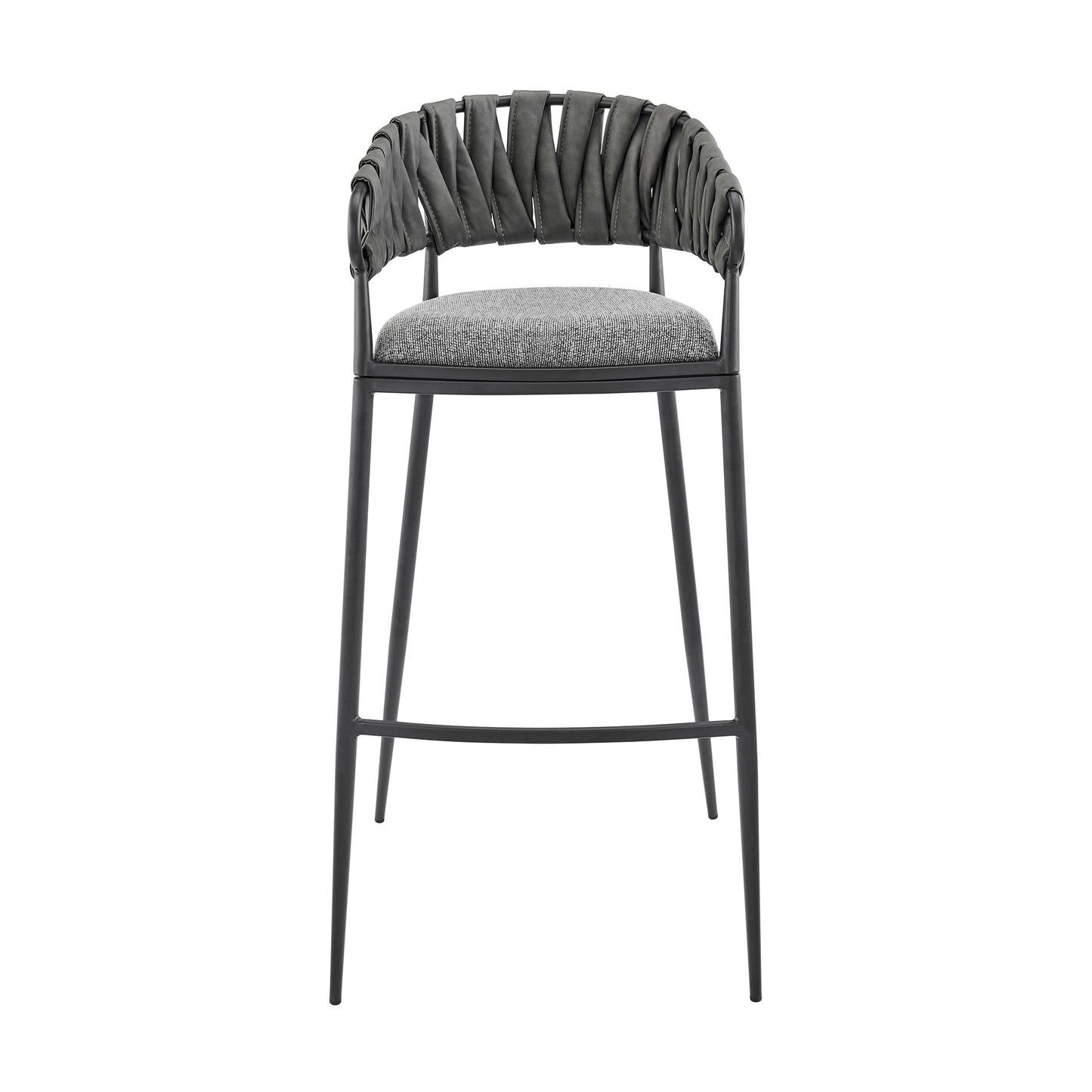 Giovanni 30" Bar Stool in Black Metal with Gray Fabric and Faux Leather