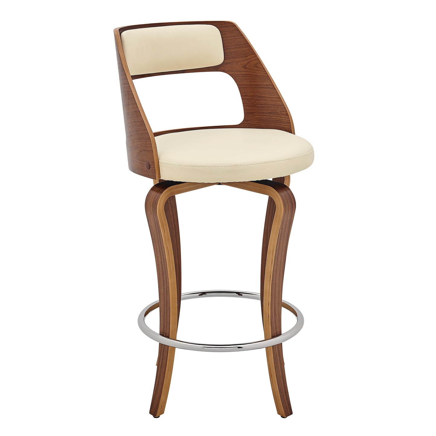 Grady Swivel Faux Leather and Walnut Wood Bar Stool