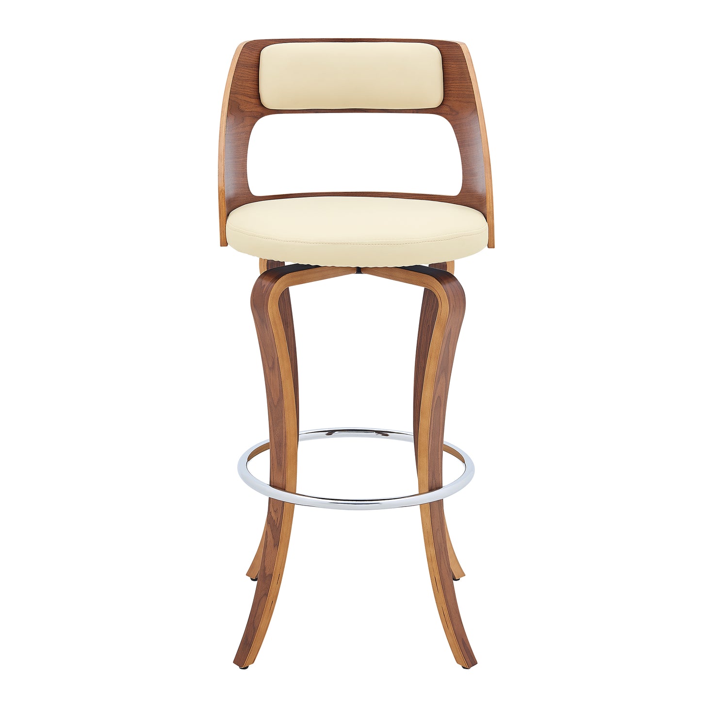 Grady Swivel Faux Leather and Walnut Wood Bar Stool