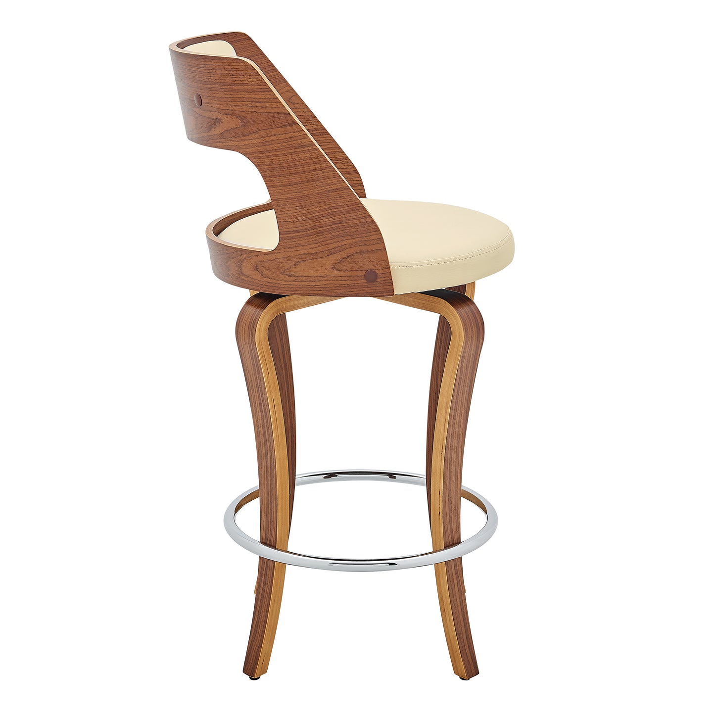 Grady Swivel Faux Leather and Walnut Wood Bar Stool