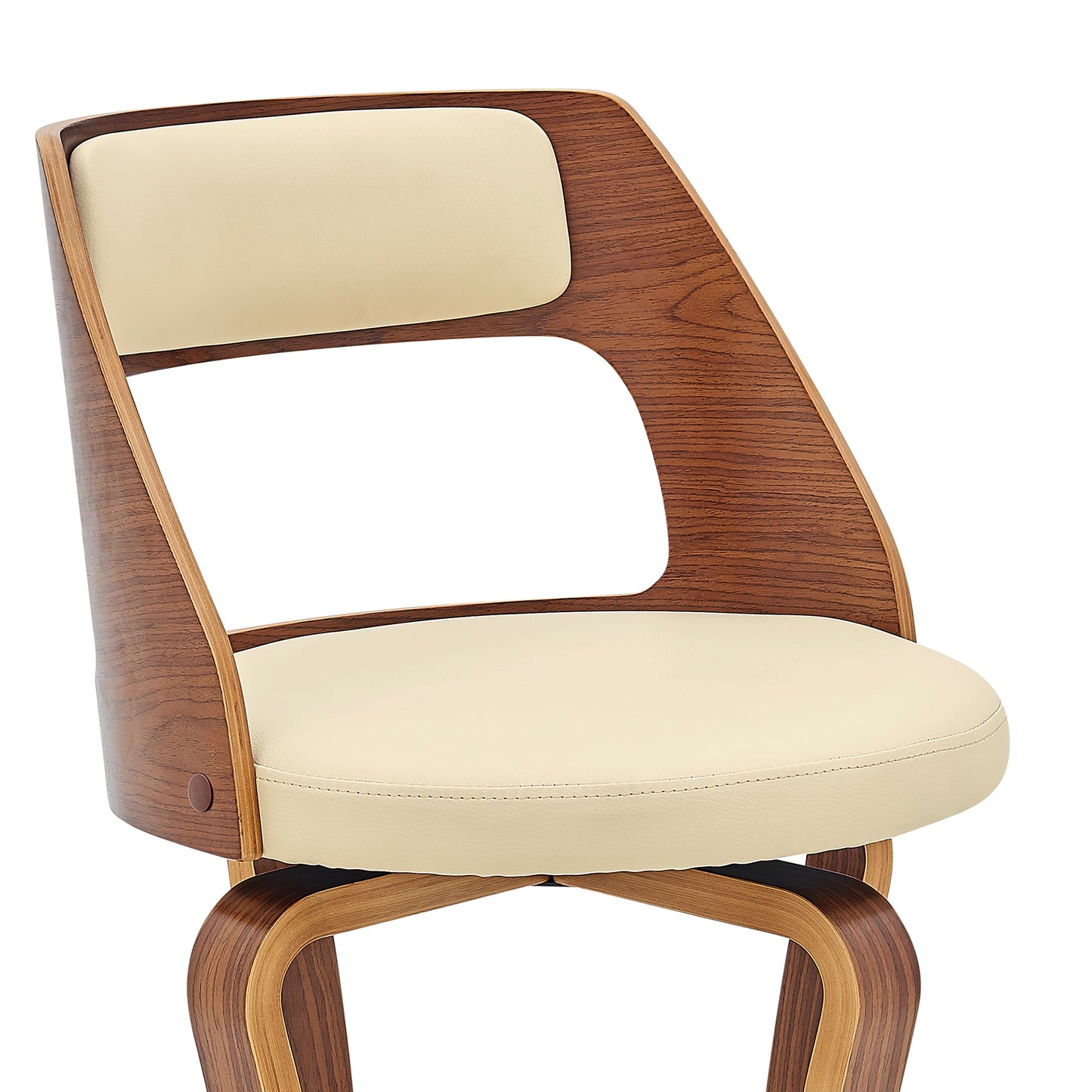 Grady Swivel Faux Leather and Walnut Wood Bar Stool