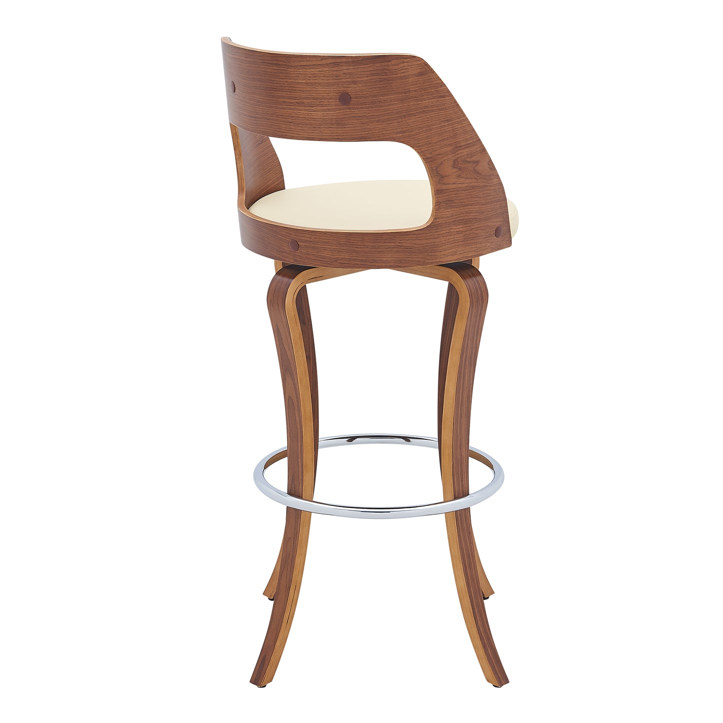 Grady Swivel Faux Leather and Walnut Wood Bar Stool