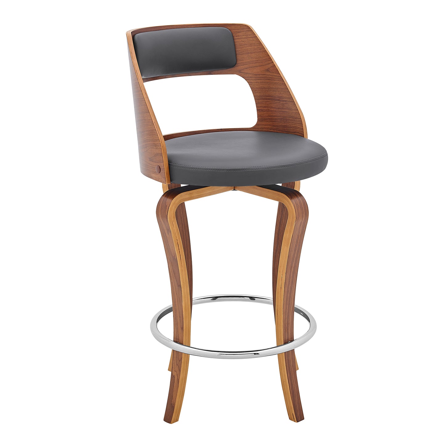 Grady Swivel Faux Leather and Walnut Wood Bar Stool