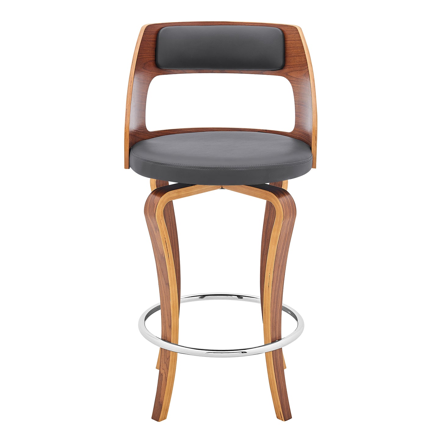 Grady Swivel Faux Leather and Walnut Wood Bar Stool