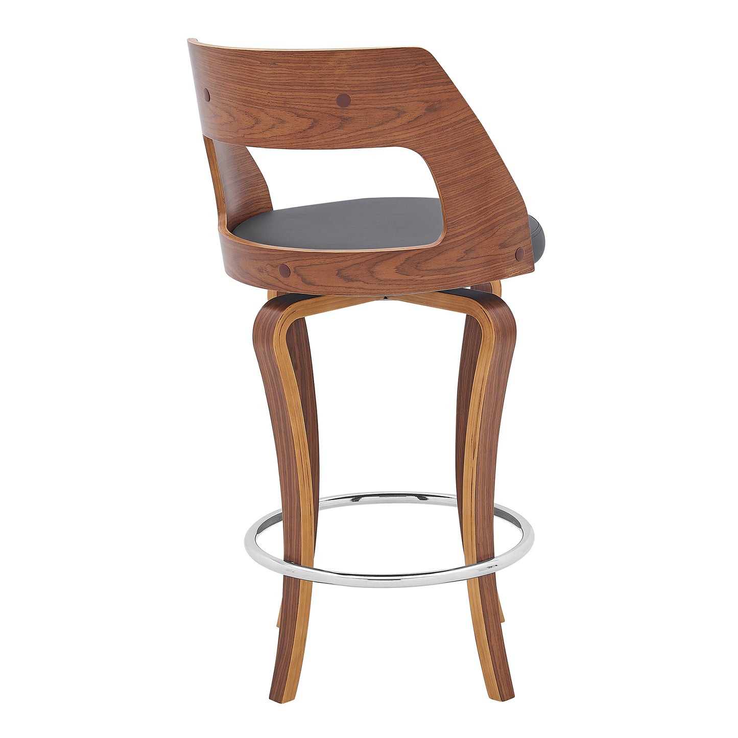 Grady Swivel Faux Leather and Walnut Wood Bar Stool