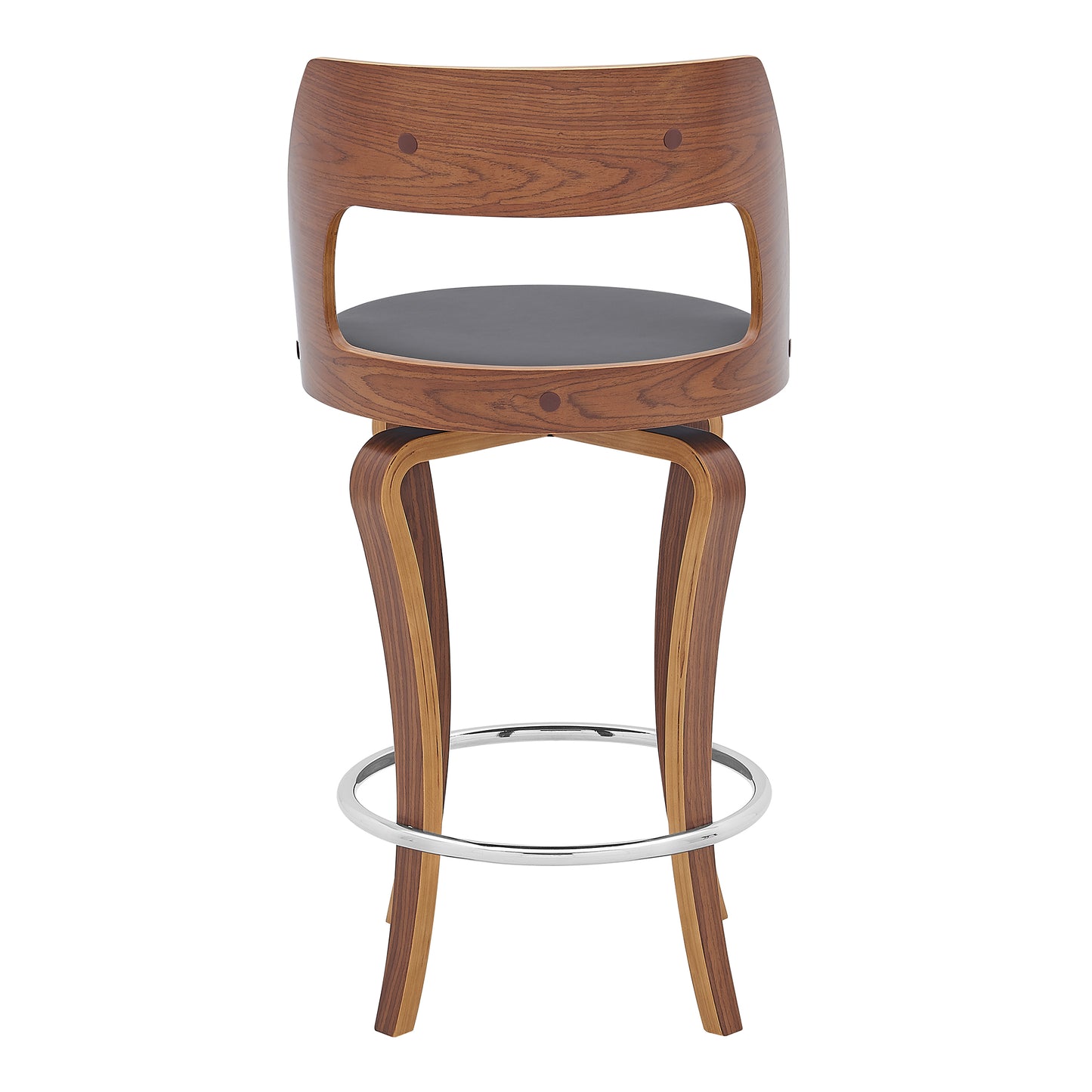 Grady Swivel Faux Leather and Walnut Wood Bar Stool
