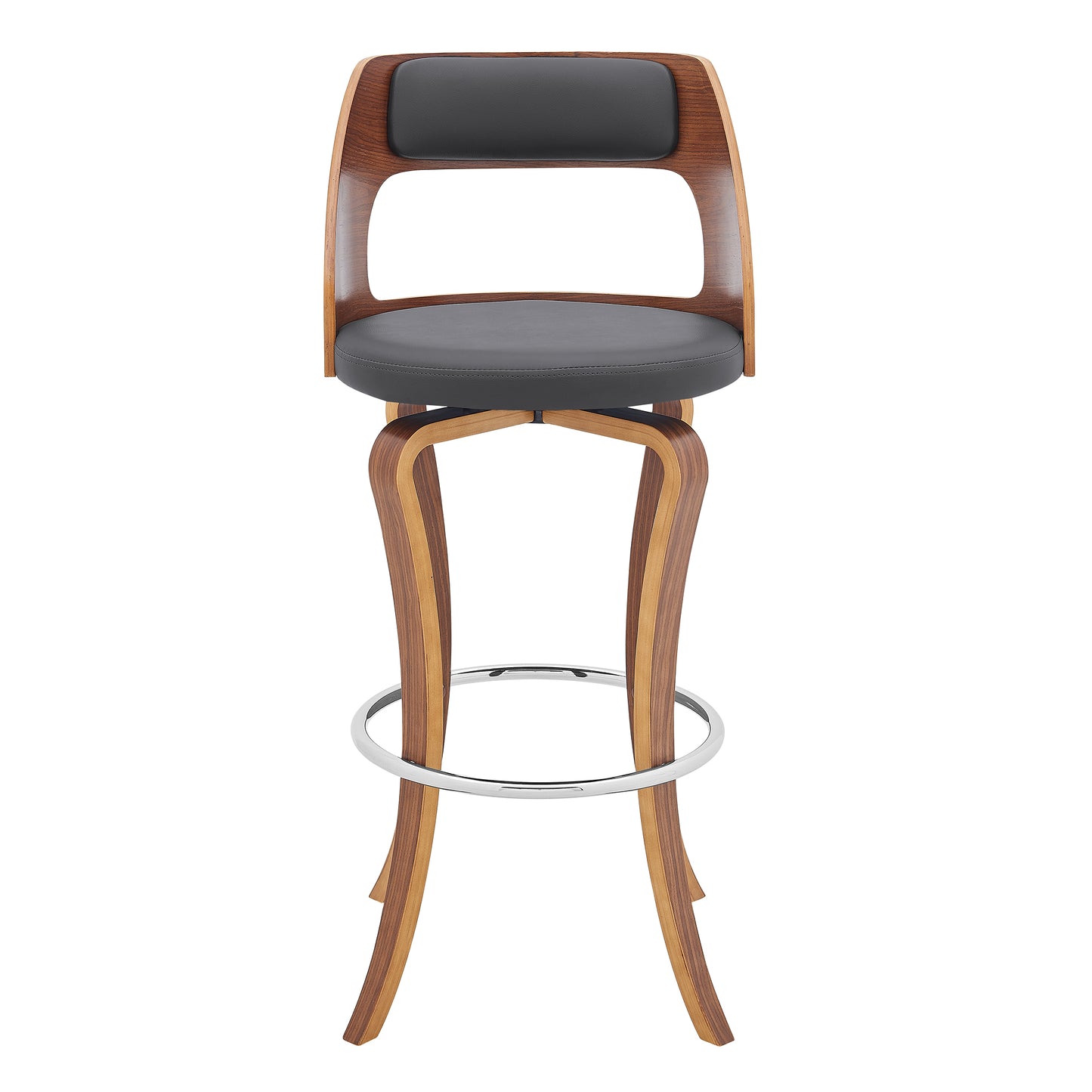 Grady Swivel Faux Leather and Walnut Wood Bar Stool