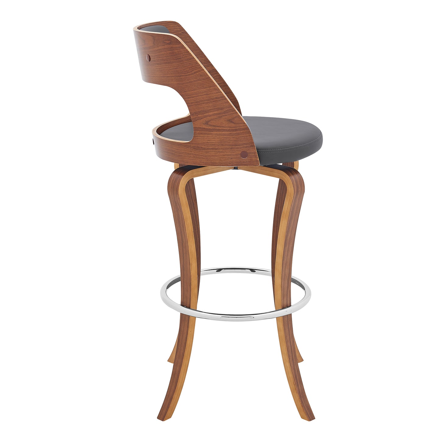 Grady Swivel Faux Leather and Walnut Wood Bar Stool