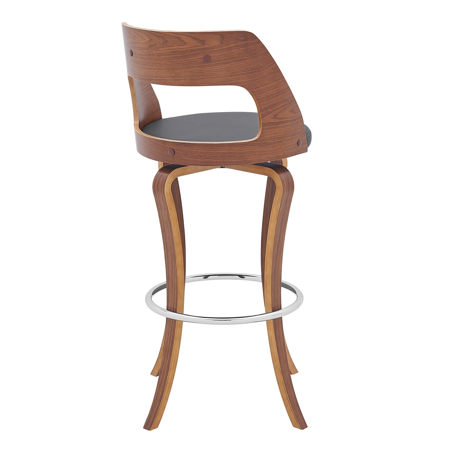 Grady Swivel Faux Leather and Walnut Wood Bar Stool