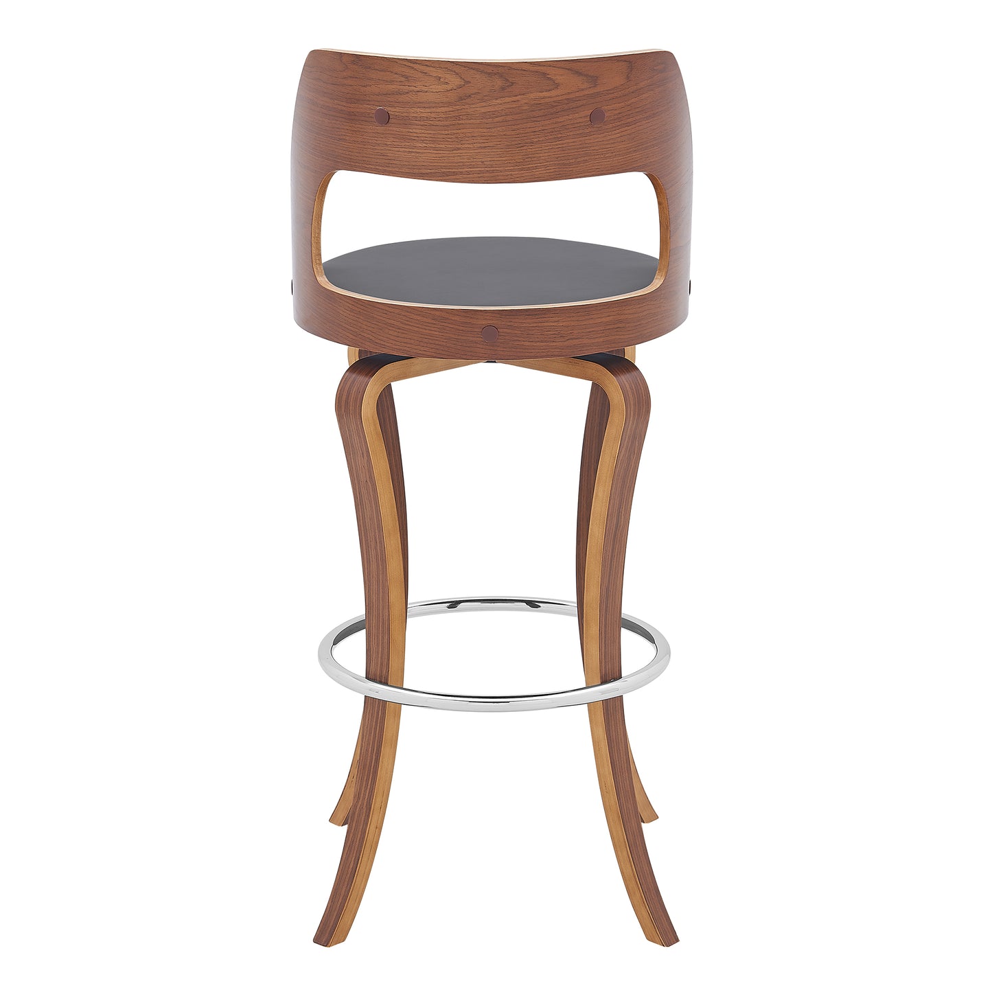 Grady Swivel Faux Leather and Walnut Wood Bar Stool