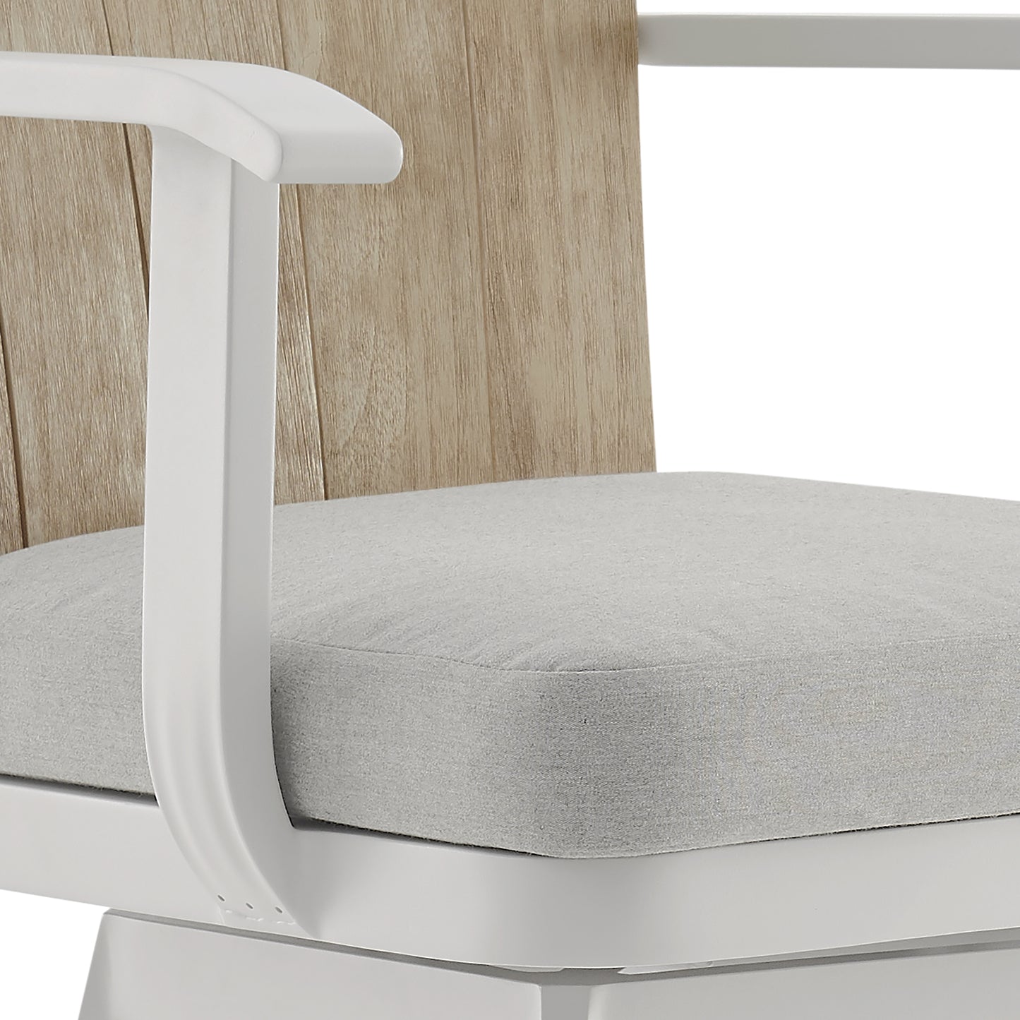 Hazel Outdoor Patio Swivel Counter Stool in Aluminum with Teak Wood and Argent Gray Cushions