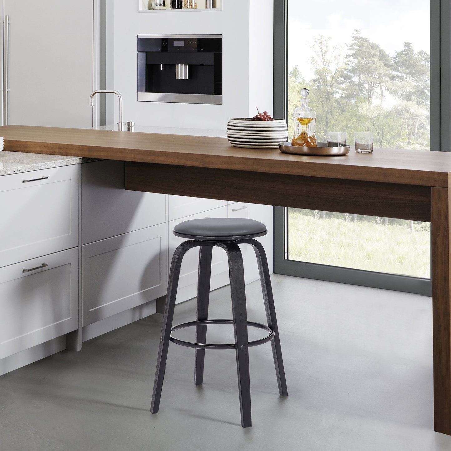 Harbor Backless Swivel Faux Leather Mid-Century Modern Bar Stool in Various Heights