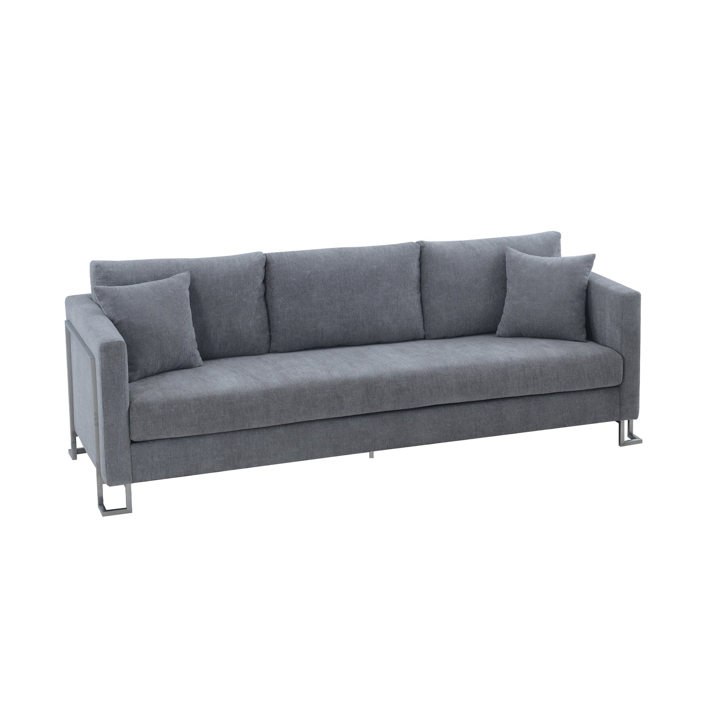 Heritage Gray Fabric Upholstered Sofa with Brushed Stainless Steel Legs