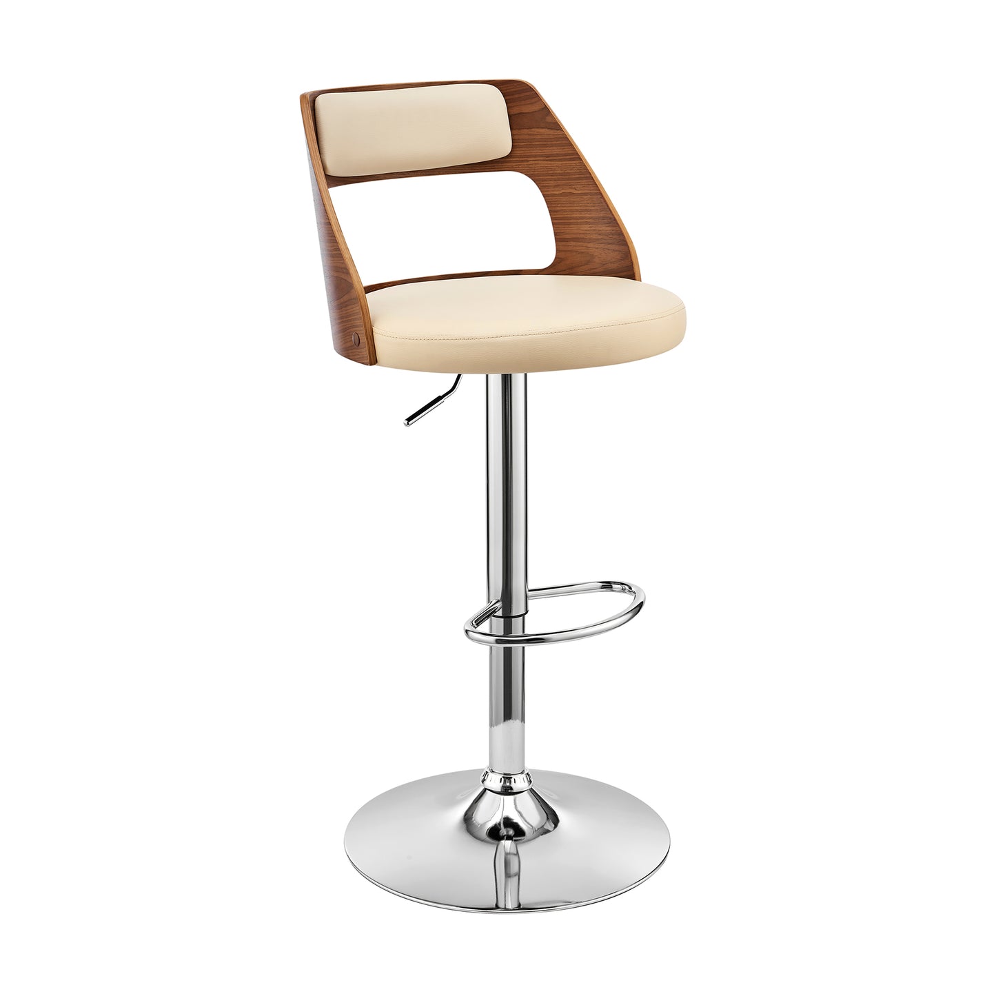 Itzan Adjustable Swivel Faux Leather Bar Stool with Wood and Chrome Base