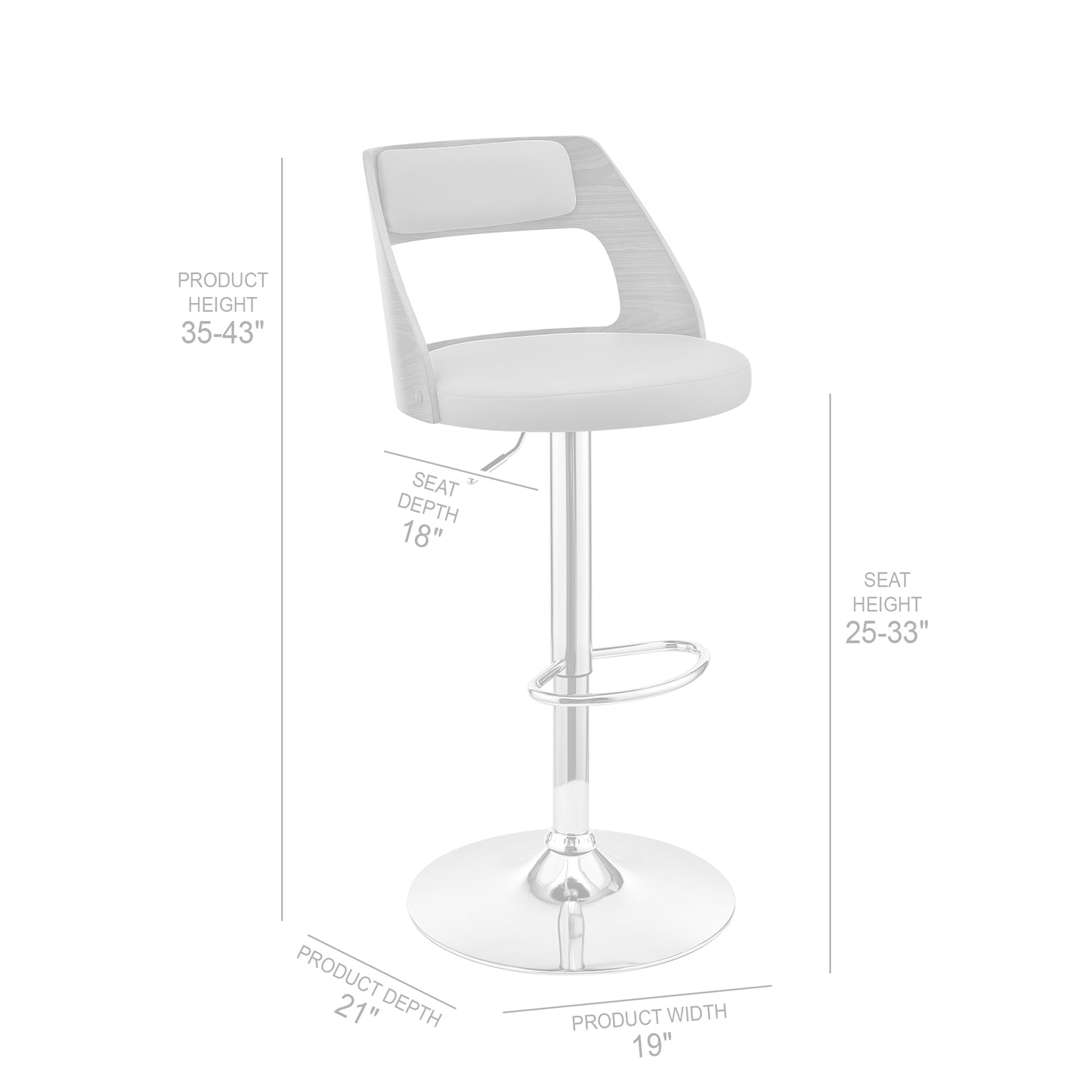 Itzan Adjustable Swivel Faux Leather Bar Stool with Wood and Chrome Base