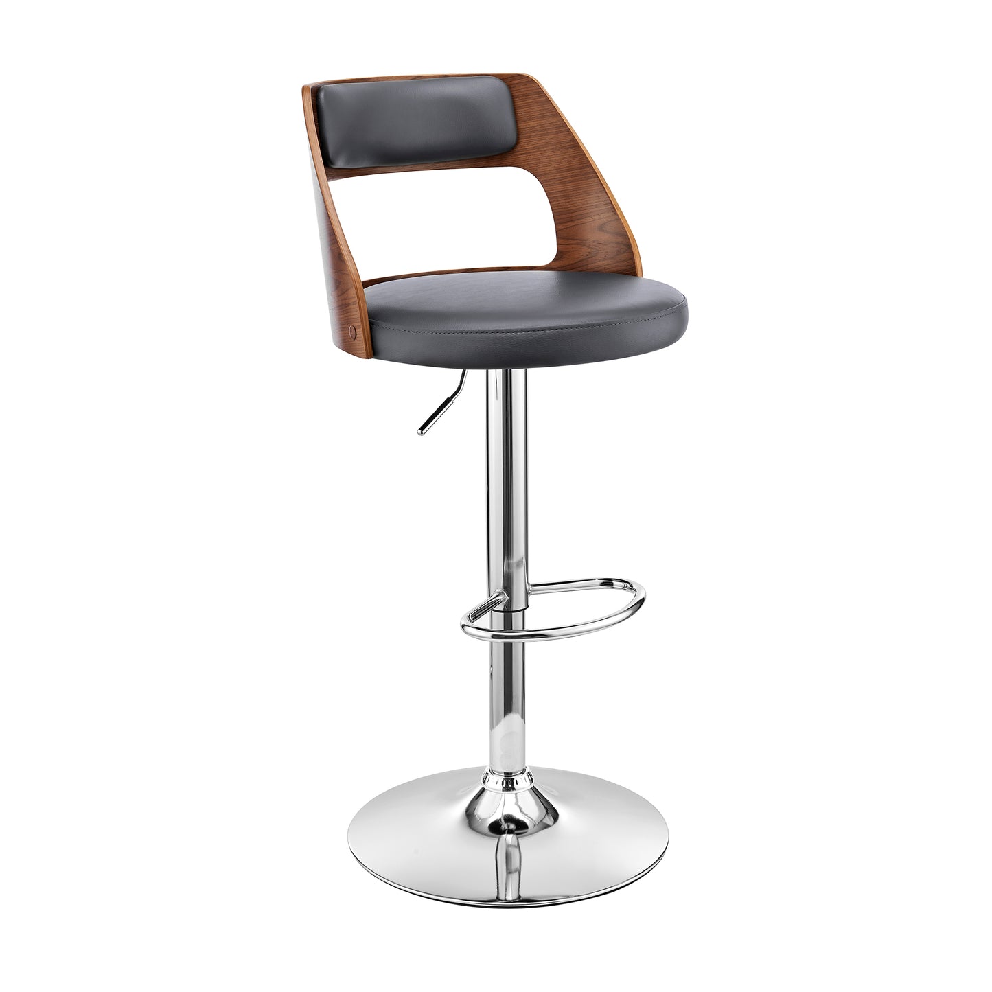 Itzan Adjustable Swivel Faux Leather Bar Stool with Wood and Chrome Base