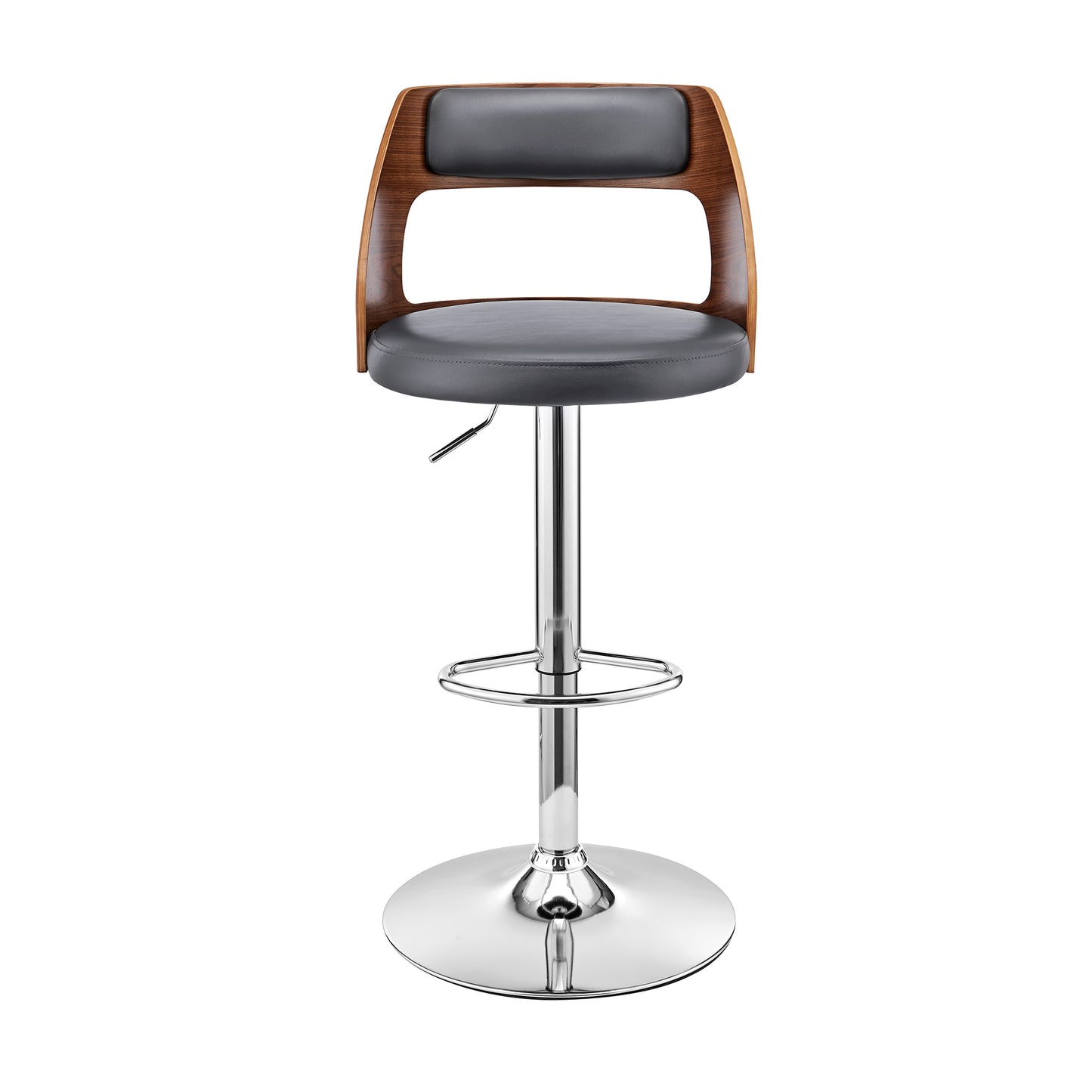 Itzan Adjustable Swivel Faux Leather Bar Stool with Wood and Chrome Base